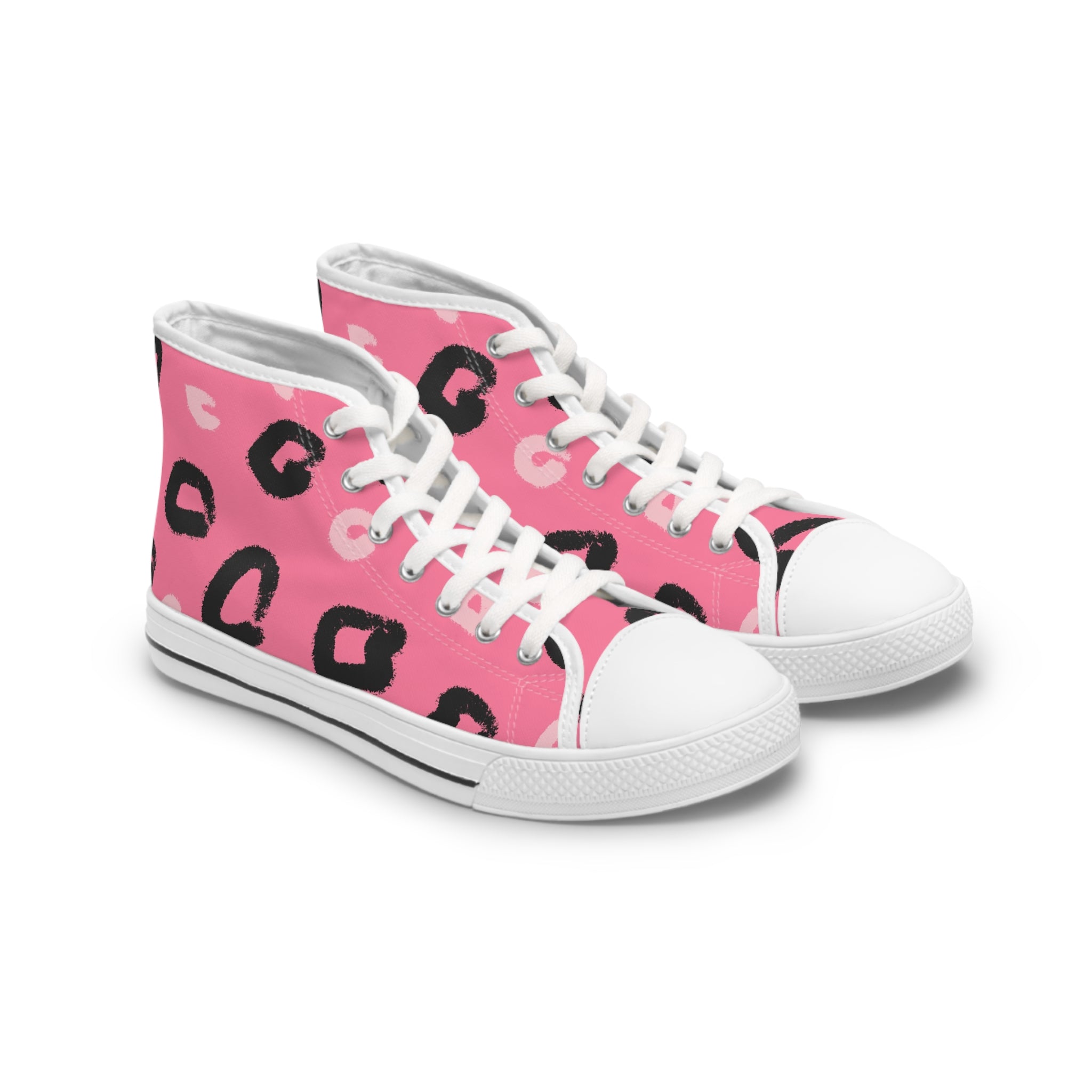 Leopard Print Pink Women's High Top Sneakers, Artsulli - Art is Long, Life is Short, Shoes, Size, US 5.5, Color, White sole, , , 16775706563523614312