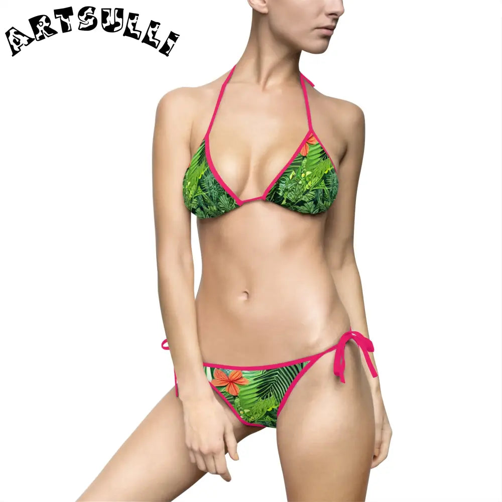 JAKKOUTTHEBXX Tropical Leaf Orange Flower Bikini Swimsuit with White