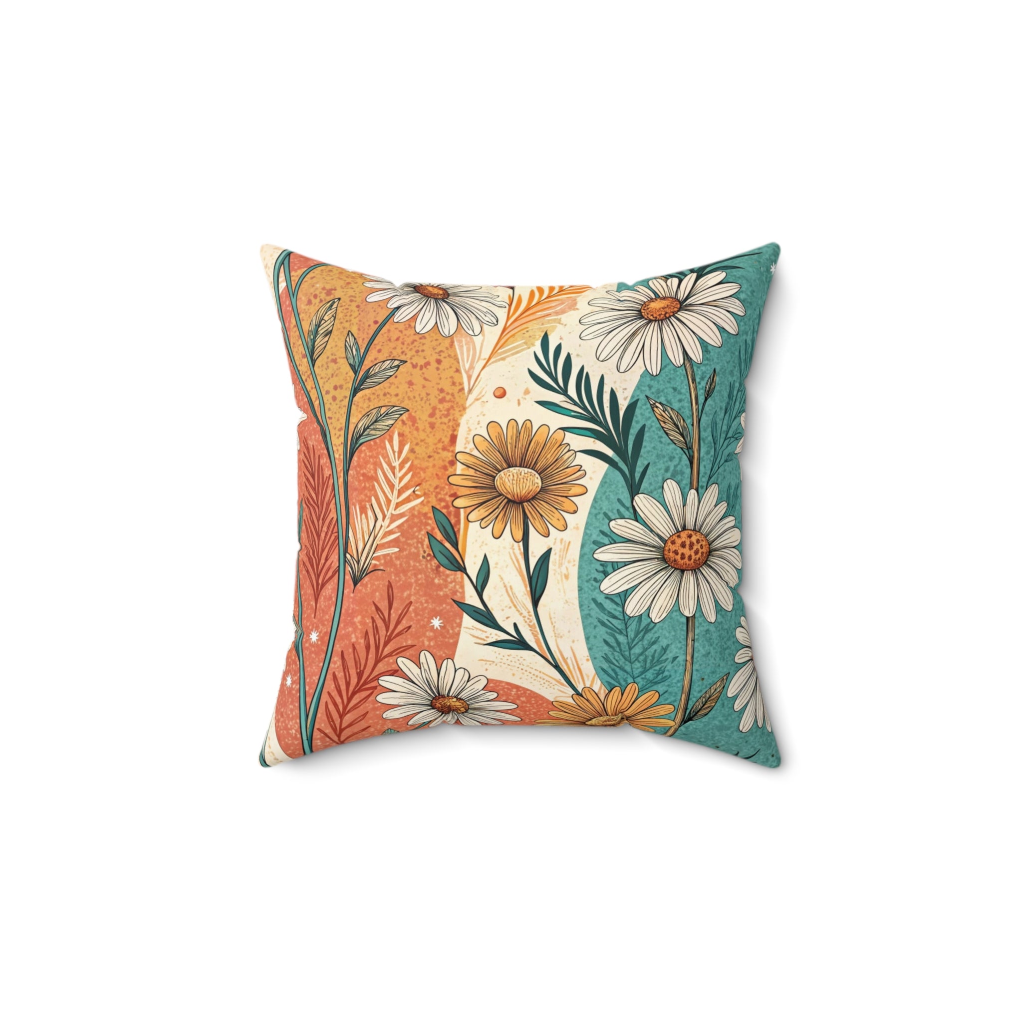 Retro Daisy Dream Spun Polyester Square Pillow, Artsulli - Art is Long, Life is Short, Home Decor, Size, 14" × 14", , , , , 16955803787943353194