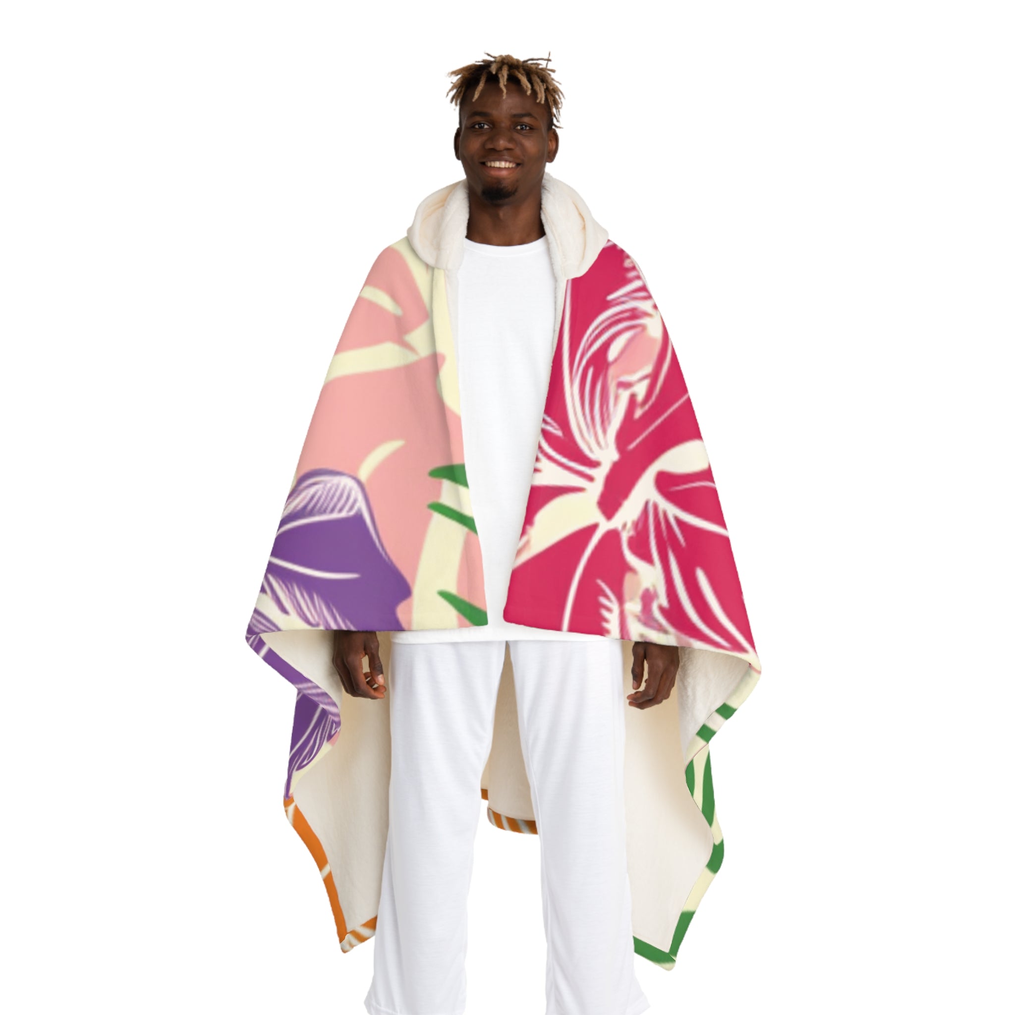 Blooming Tropical Flowers Hooded Sherpa Fleece Blanket, Artsulli - Art is Long, Life is Short, All Over Prints, Size, One size, Color, Cream, , , 41402343227824567328