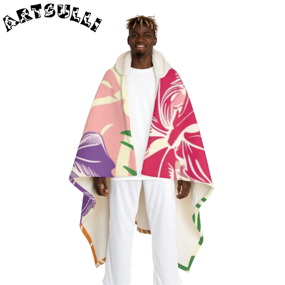 Blooming Tropical Flowers Hooded Sherpa Fleece Blanket, Artsulli - Art is Long, Life is Short, All Over Prints, Size, One size, Color, Cream, , , 41402343227824567328