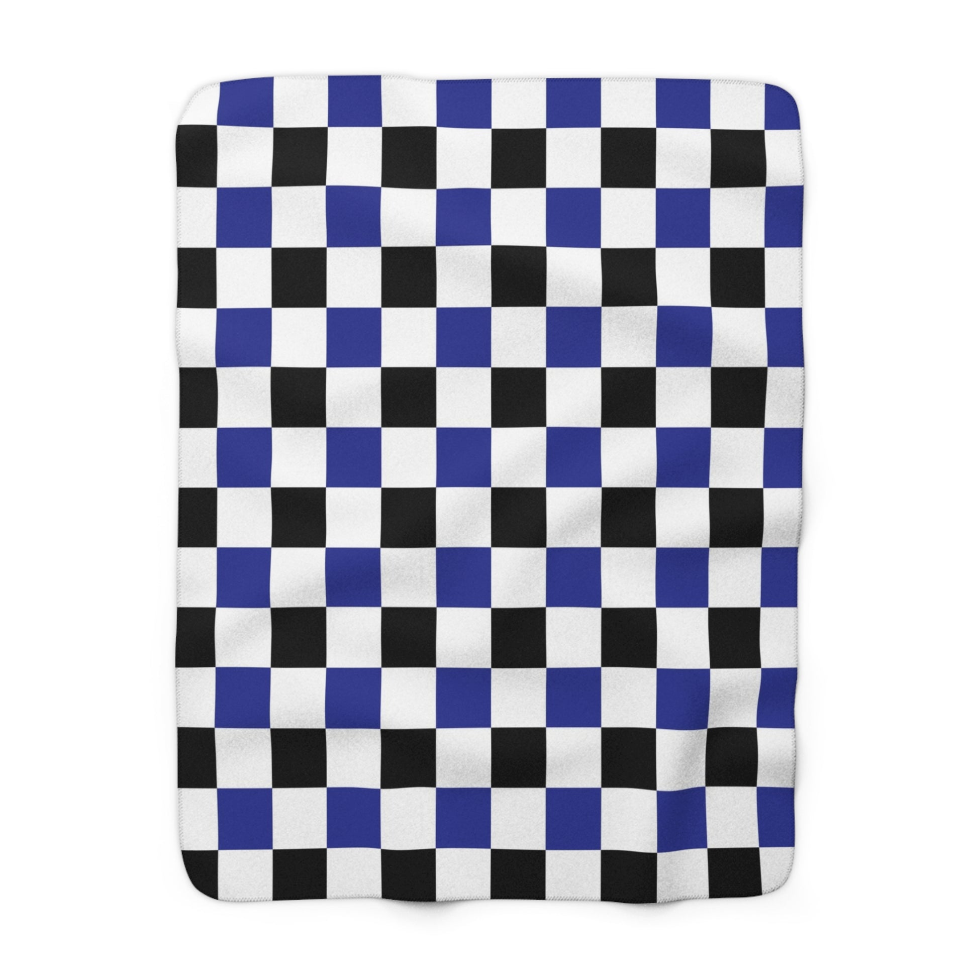 Checkerboard Blue White and Black Sherpa Fleece Blanket, Artsulli - Art is Long, Life is Short, Home Decor, Size, 50" × 60", , , , , 30625141874709555349