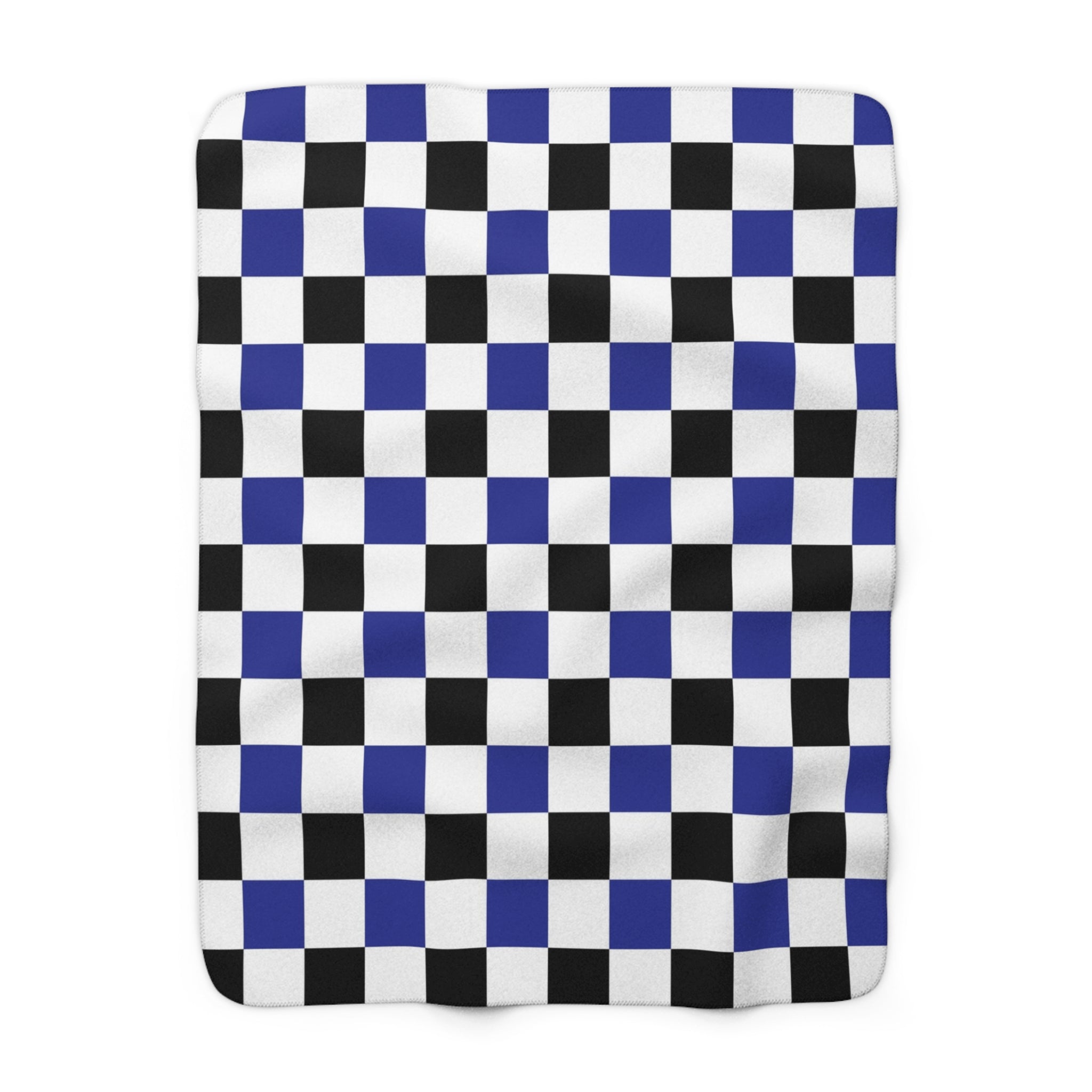 Checkerboard Blue White and Black Sherpa Fleece Blanket, Artsulli - Art is Long, Life is Short, Home Decor, Size, 50" × 60", , , , , 30625141874709555349