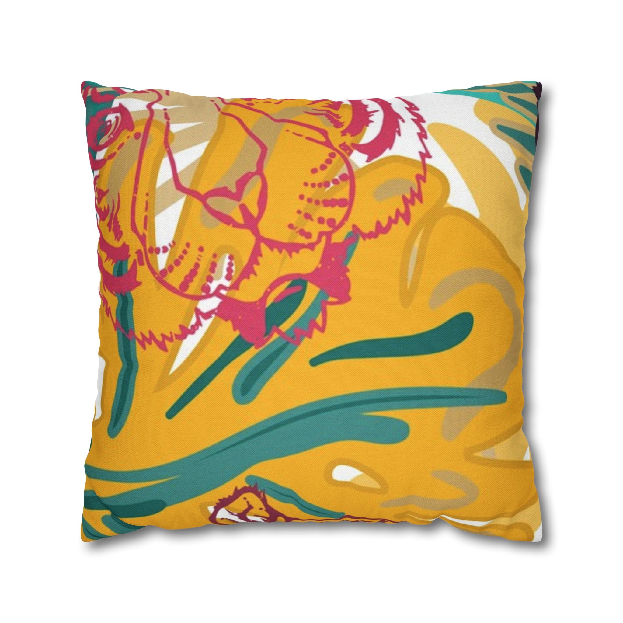 Tropical Jungle Tigers Brown and Green Spun Polyester Square Pillowcase, Artsulli - Art is Long, Life is Short, Home Decor, Size, 20" × 20", , , , , 14503911051872
