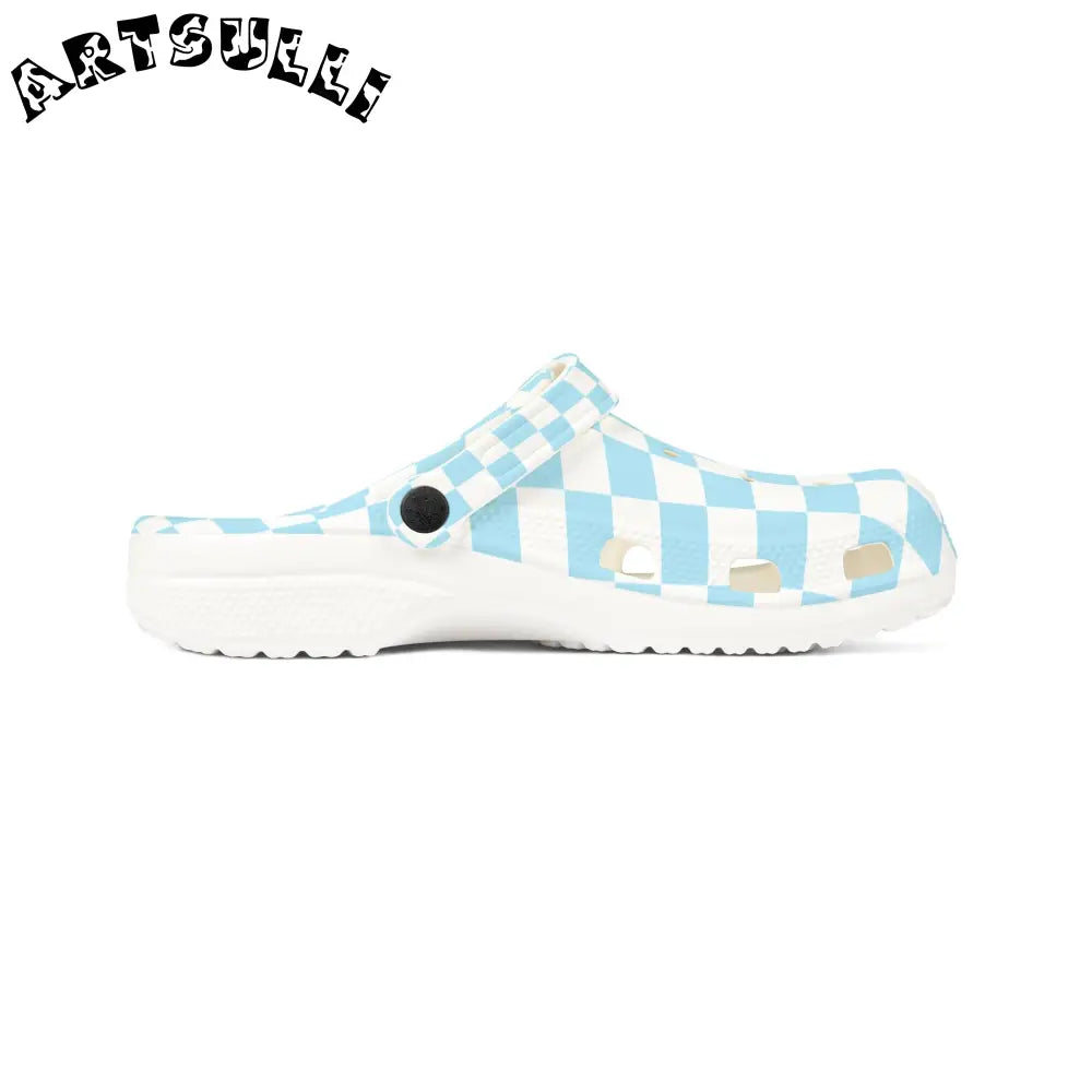 JAKKOUTTHEBXX Checkerboard Sky Blue EVA Foam Rubber Shoes (AOP)