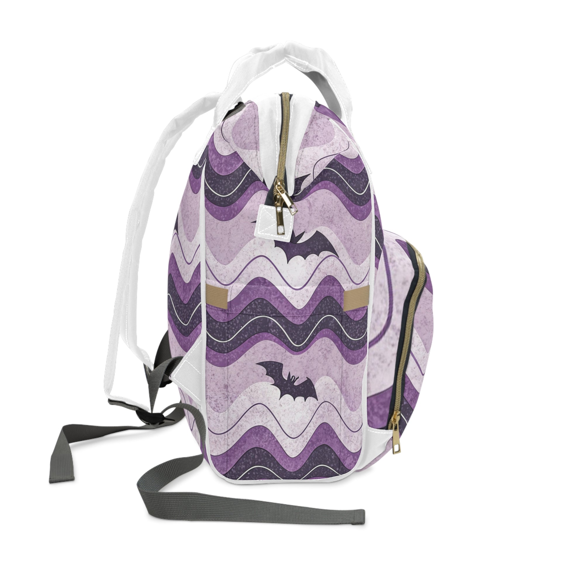 Bat Wave Purple Multifunctional Diaper Backpack, Artsulli - Art is Long, Life is Short, Bags, , , , , , , 