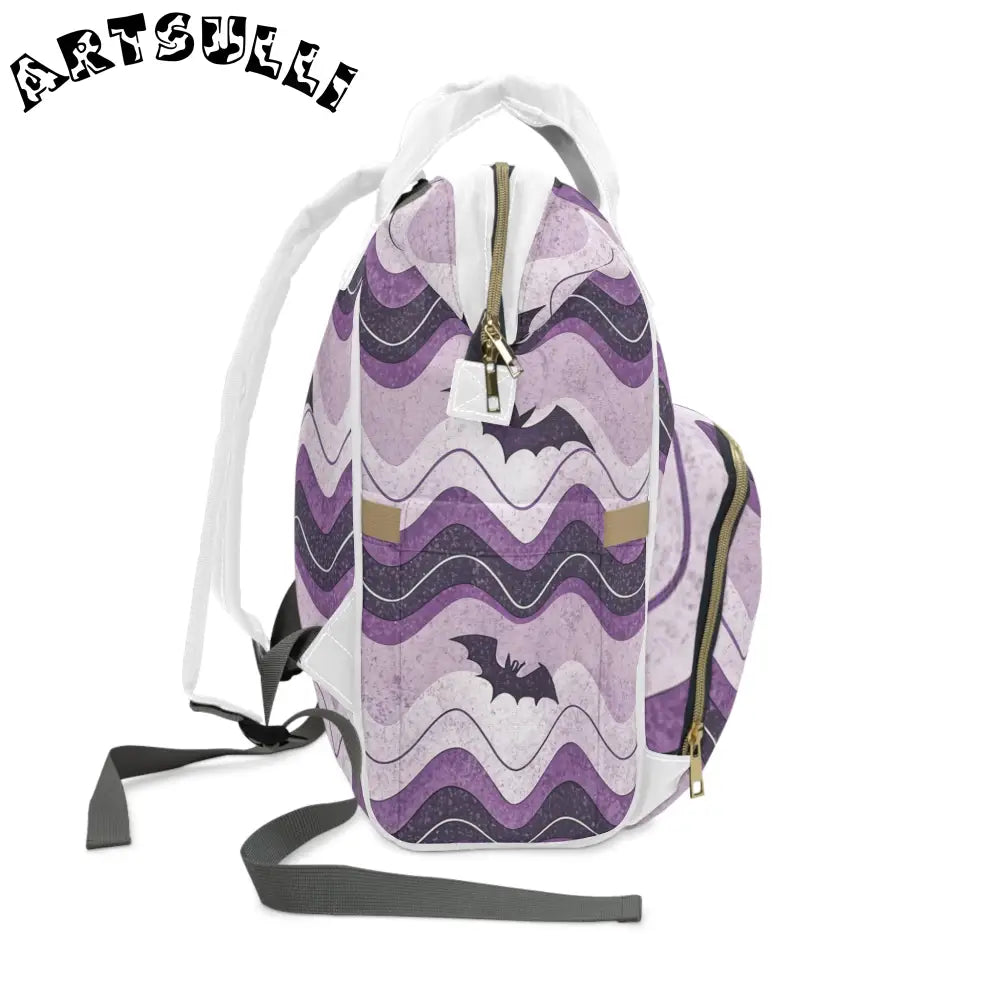 JAKKOUTTHEBXX Bat Wave Purple Multifunctional Diaper Backpack