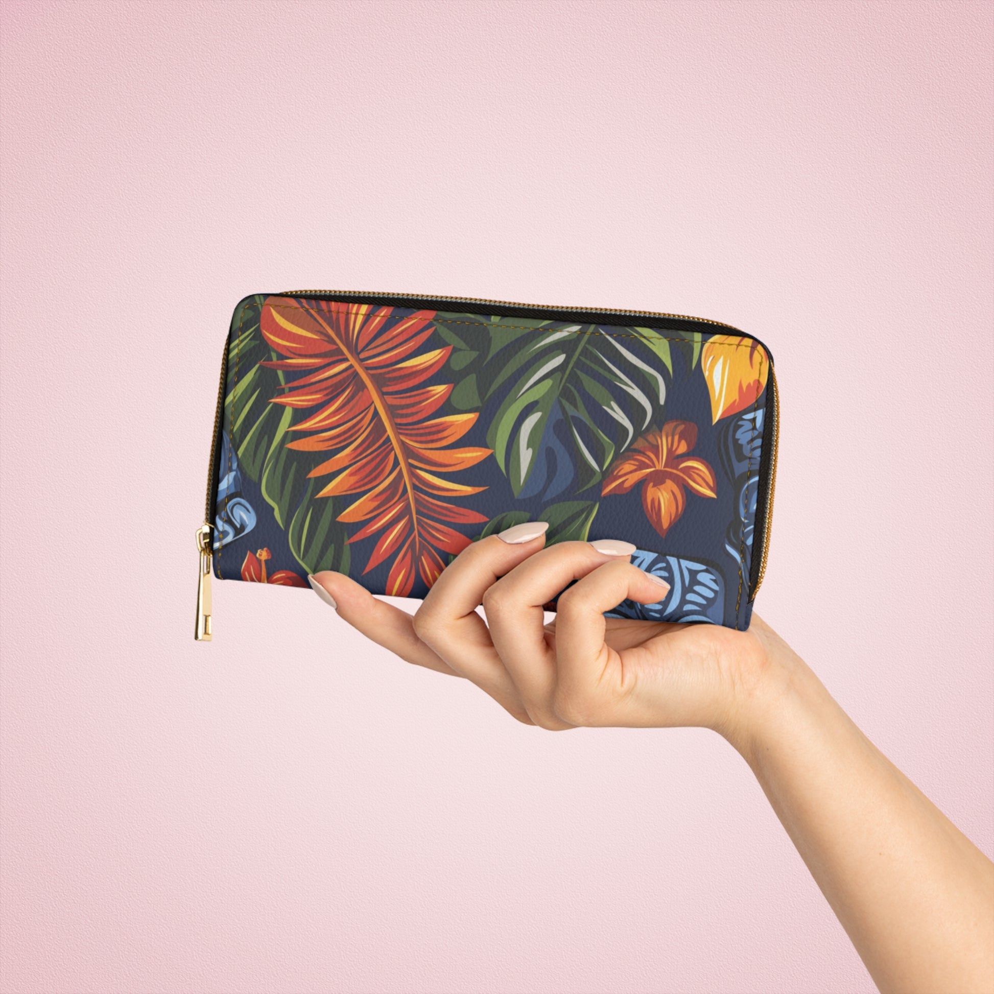 Tiki Bloom Navy Zipper Wallet, Artsulli - Art is Long, Life is Short, Accessories, , , , , , , 