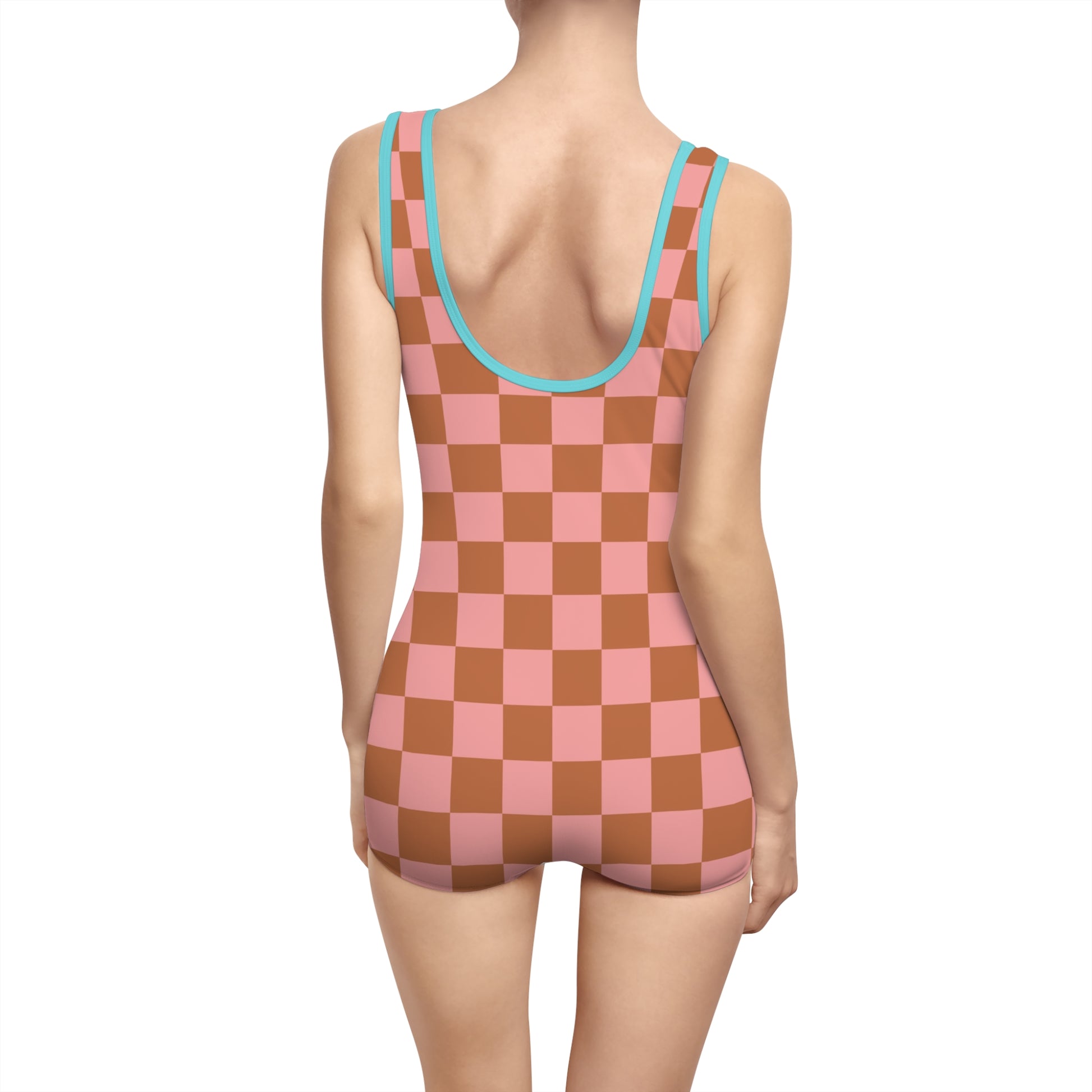 Chessboard Pink and Brown Women's Vintage Swimsuit (AOP), Artsulli - Art is Long, Life is Short, All Over Prints, , , , , , , 
