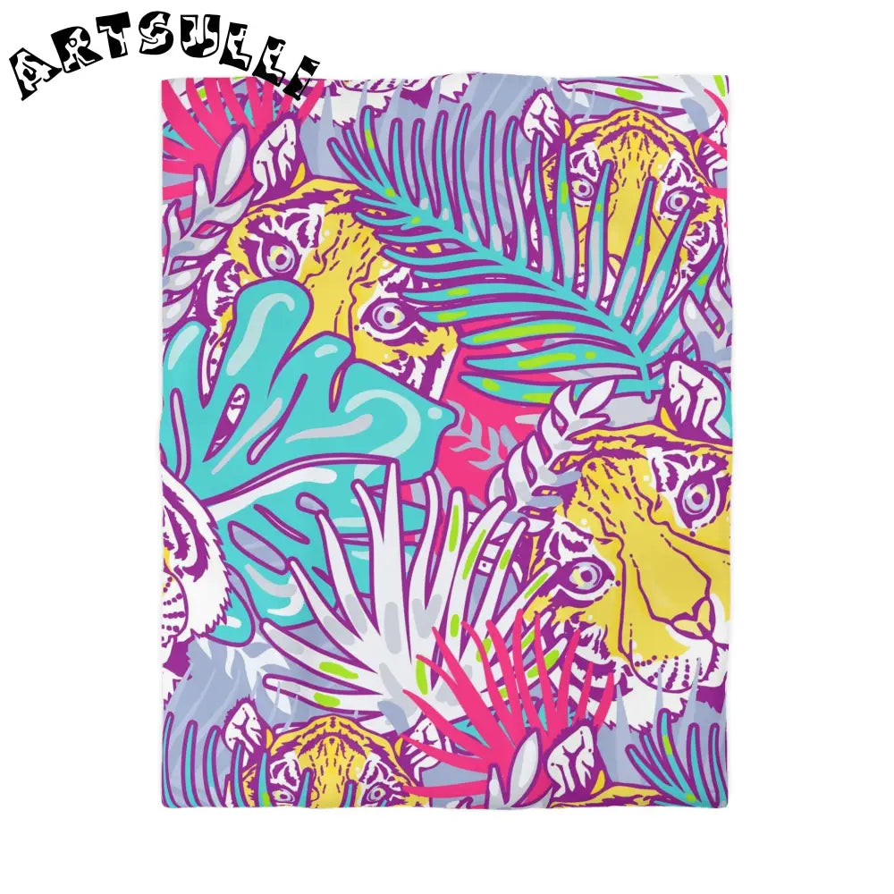 JAKKOUTTHEBXX Tropical Floral Tigers Torquise and Purple Microfiber