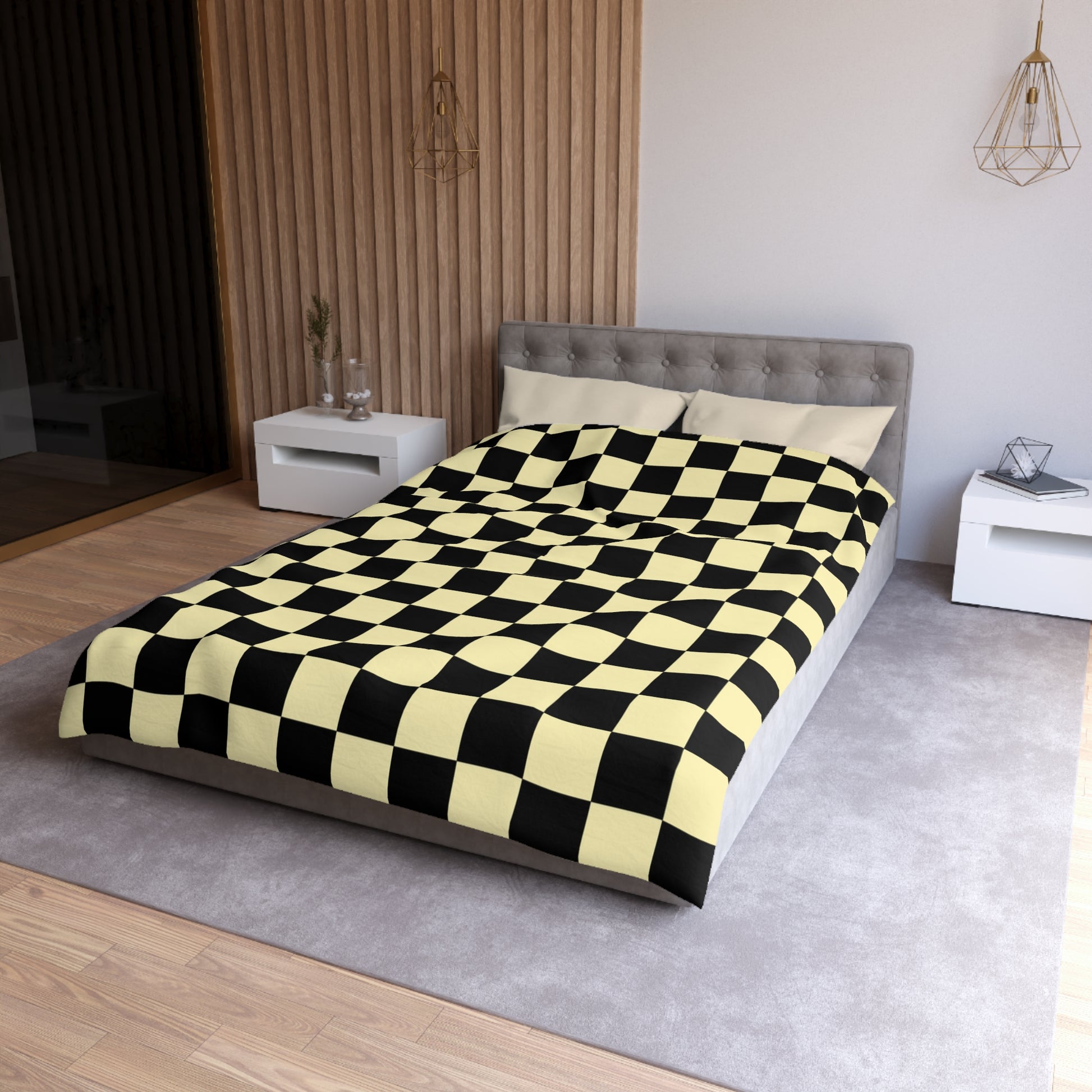Checkerboard Black and Yellow Microfiber Duvet Cover, Artsulli - Art is Long, Life is Short, Home Decor, , , , , , , 