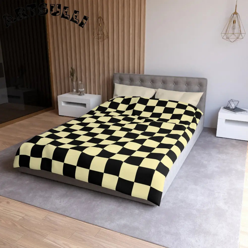 JAKKOUTTHEBXX Checkerboard Black and Yellow Microfiber Duvet Cover