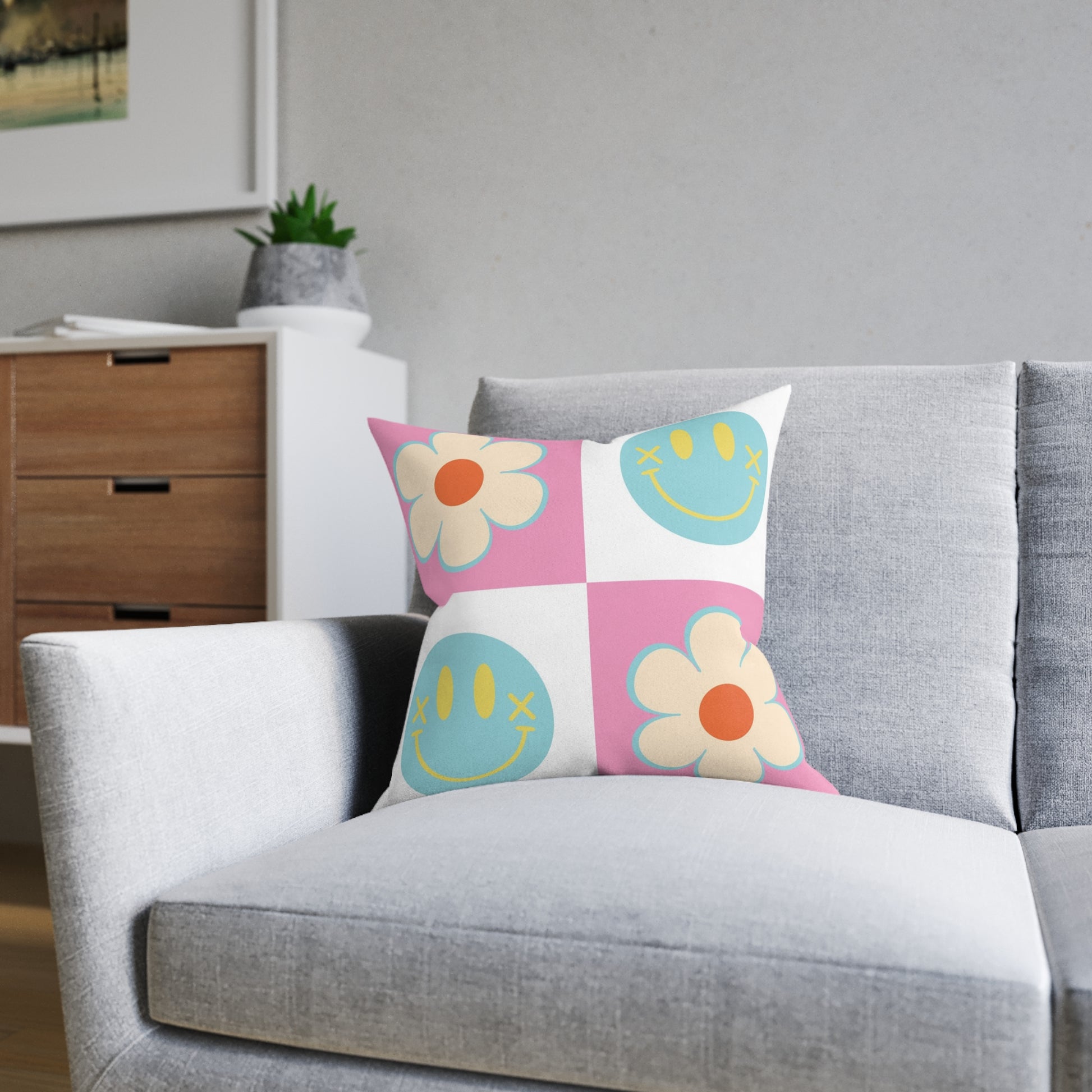 Madotsukis Grin Bloom Square Pillow, Artsulli - Art is Long, Life is Short, Home Decor, , , , , , , 