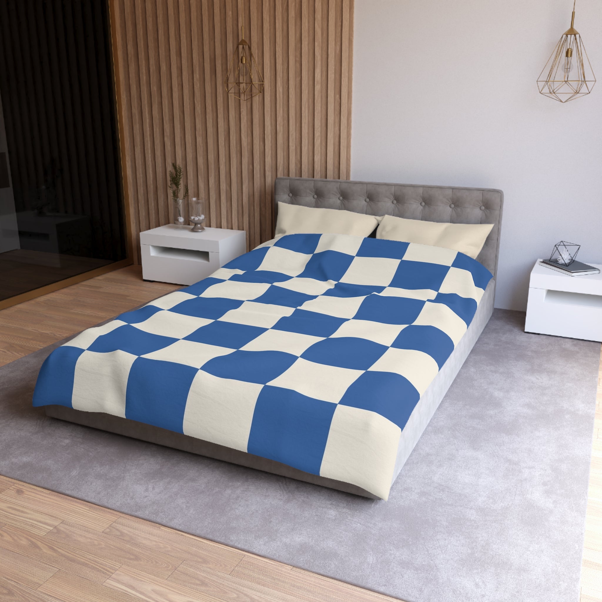Checkerboard Blue Microfiber Duvet Cover, Artsulli - Art is Long, Life is Short, Home Decor, , , , , , , 