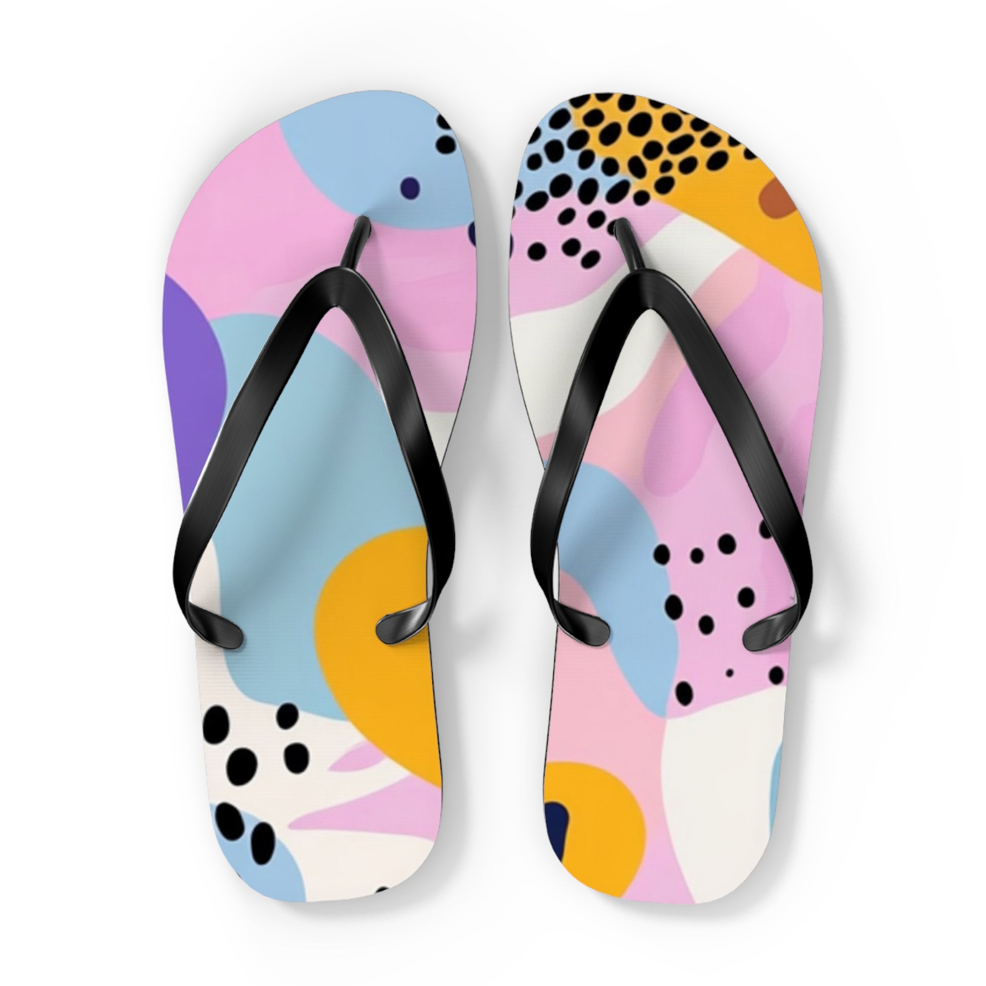 Colorful Abstract Dots and Shapes Flip Flops, Artsulli - Art is Long, Life is Short, Shoes, Size, XL, Color, Black sole, , , 25443618174939
