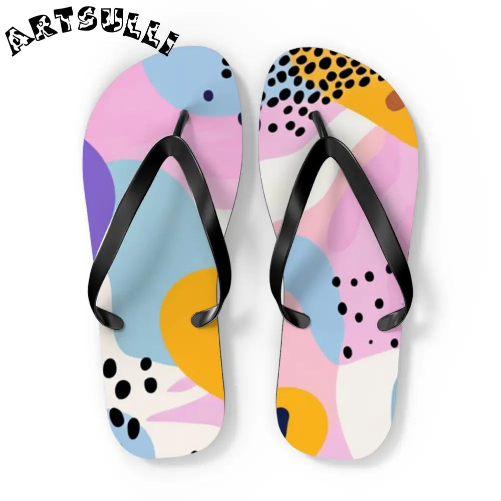 JAKKOUTTHEBXX Colorful Abstract Dots and Shapes Flip Flops