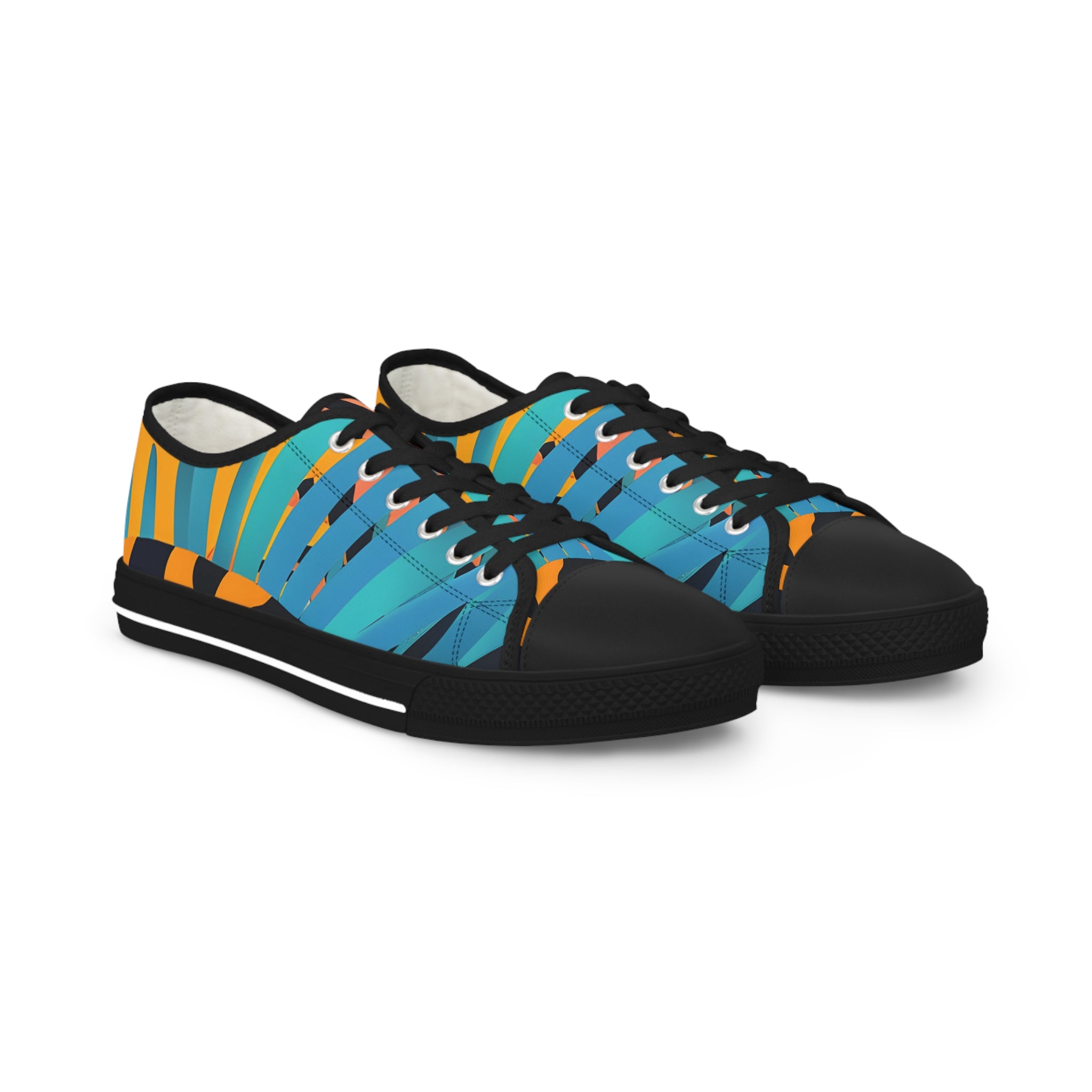 Palm Leaves x Tiger Stripes II Orange and Blue Men's Low Top Sneakers, Artsulli - Art is Long, Life is Short, Shoes, Size, US 5, Color, Black sole, , , 88647863216944