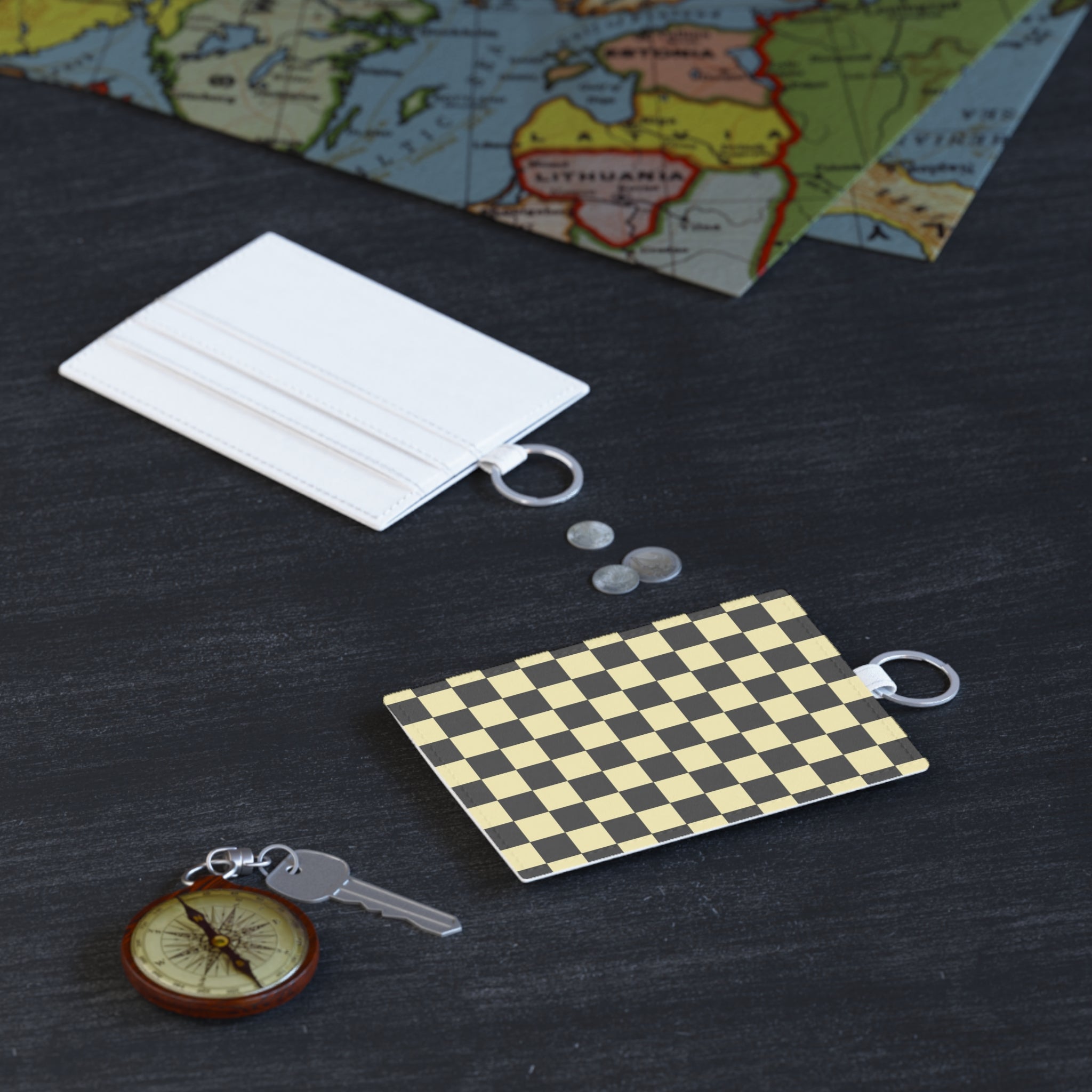 Checkerboard Black and Yellow Saffiano Leather Card Holder, Artsulli - Art is Long, Life is Short, Accessories, , , , , , , 