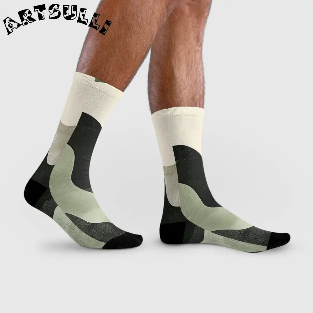JAKKOUTTHEBXX Abstract Black and Sage Green Sublimation Crew Socks
