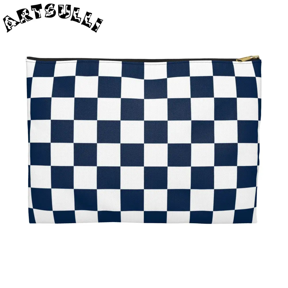 JAKKOUTTHEBXX Checkerboard White and Navy Blue Accessory Pouch