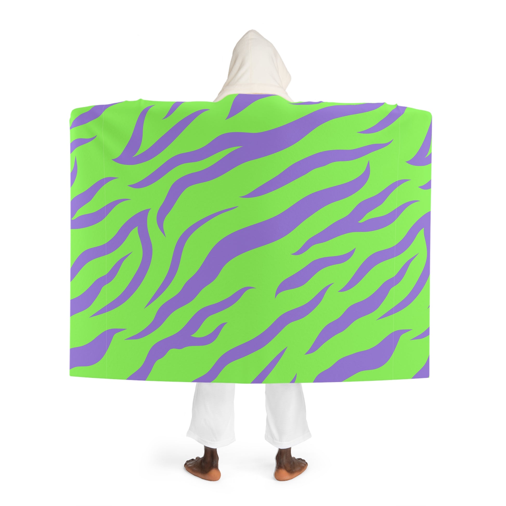 Tyrannosaurus Print Green and Purple Hooded Sherpa Fleece Blanket, Artsulli - Art is Long, Life is Short, All Over Prints, , , , , , , 