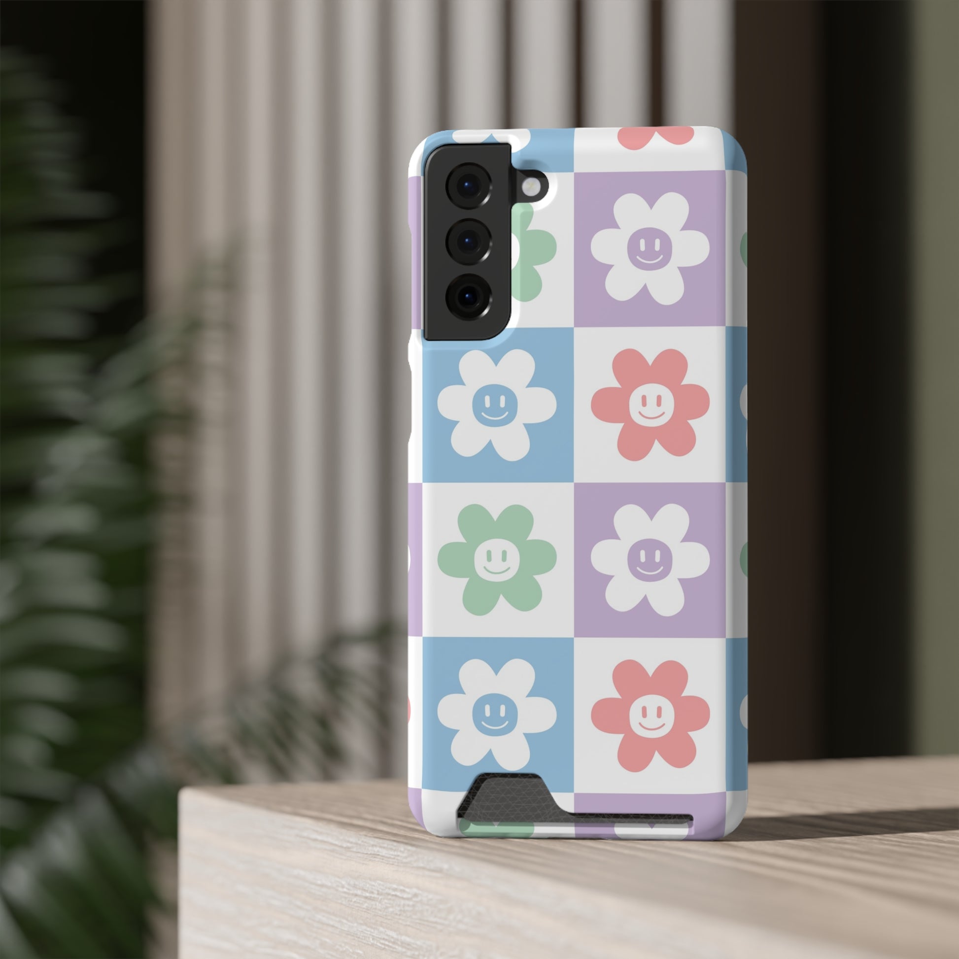 Chessboard x Smiley Face Flowers Multi-Color Phone Case With Card Holder, Artsulli - Art is Long, Life is Short, Phone Case, , , , , , , 