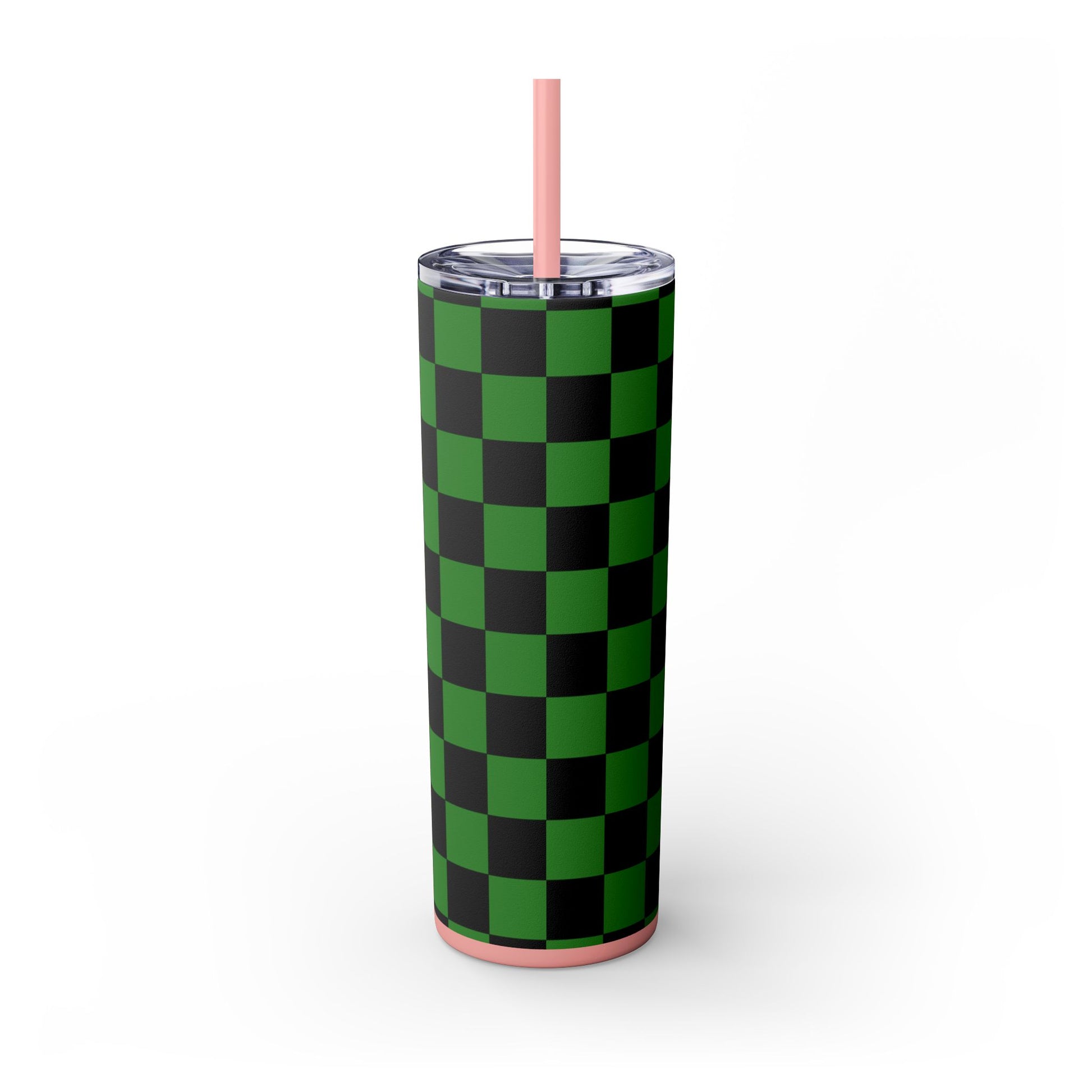 Checkerboard Green and Black Skinny Tumbler with Straw, 20oz, Artsulli - Art is Long, Life is Short, Mug, , , , , , , 