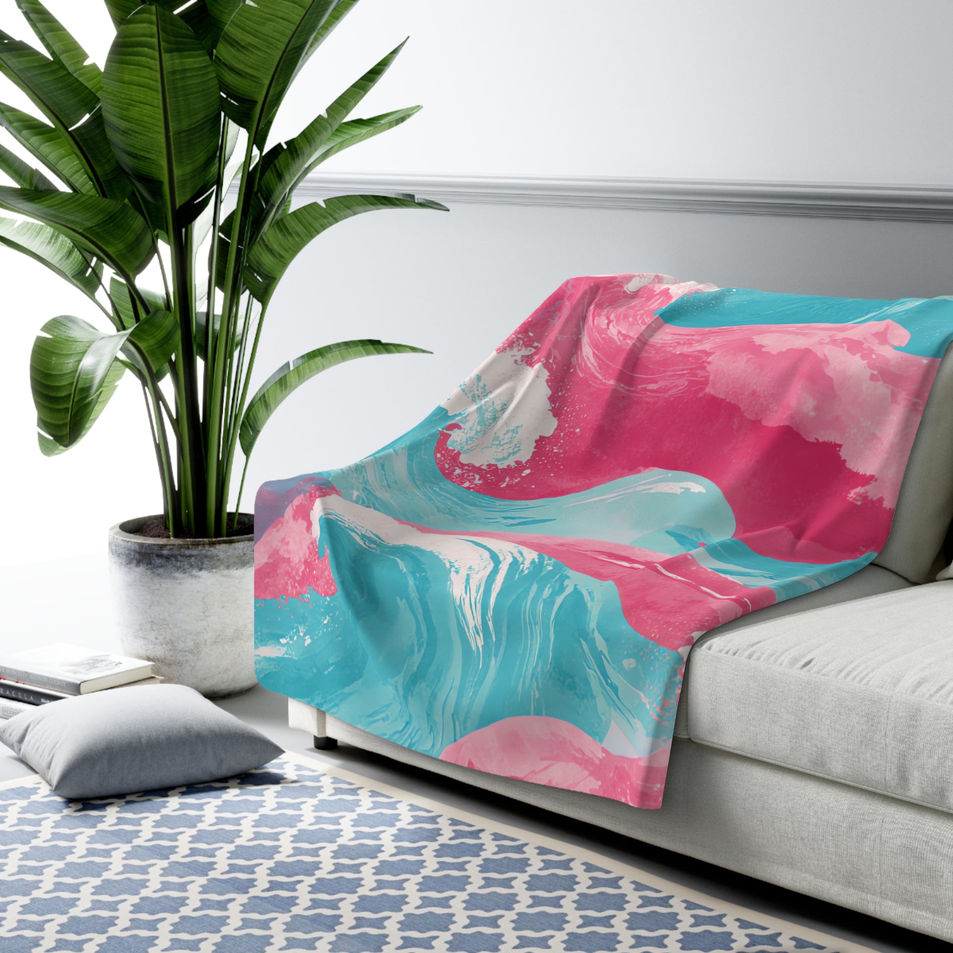 The Great Pastelwave Pink and Blue Sherpa Fleece Blanket, Artsulli - Art is Long, Life is Short, Home Decor, , , , , , , 