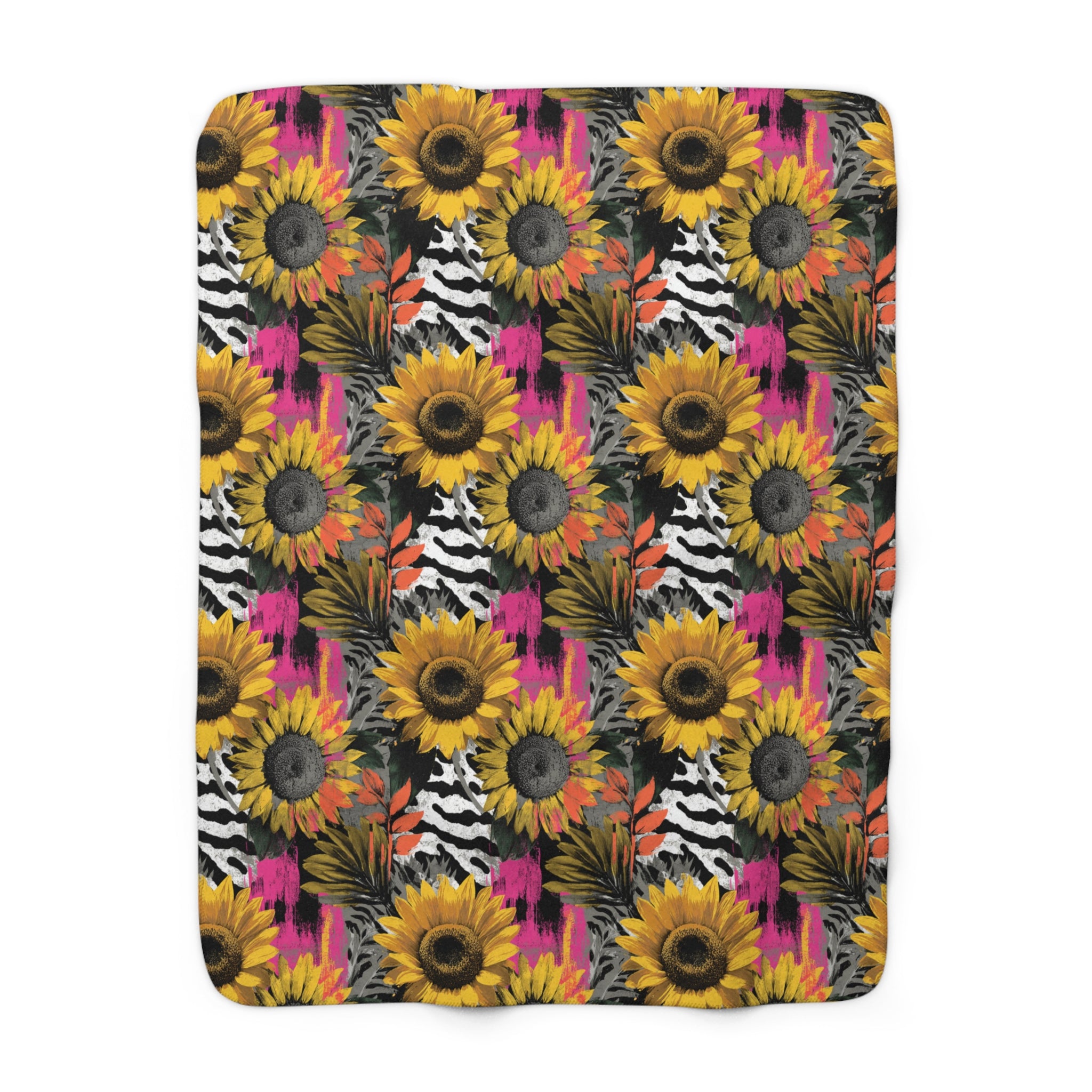 Zebra Stripes x Sunflowers Multi-Color Sherpa Fleece Blanket, Artsulli - Art is Long, Life is Short, Home Decor, Size, 50" × 60", , , , , 15884622309872985841