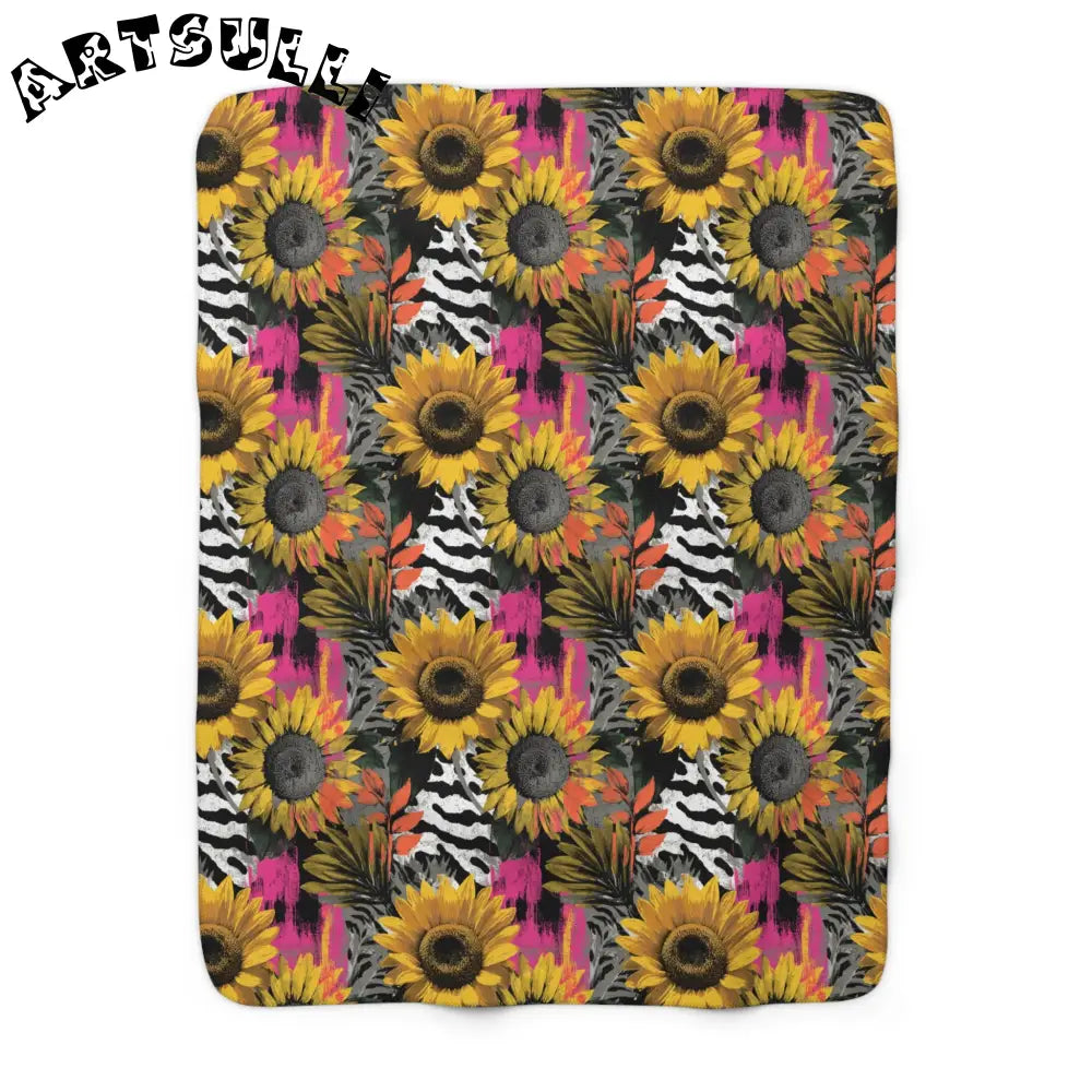 Zebra Stripes x Sunflowers Multi-Color Sherpa Fleece Blanket, Artsulli - Art is Long, Life is Short, Home Decor, Size, 50" × 60", , , , , 15884622309872985841