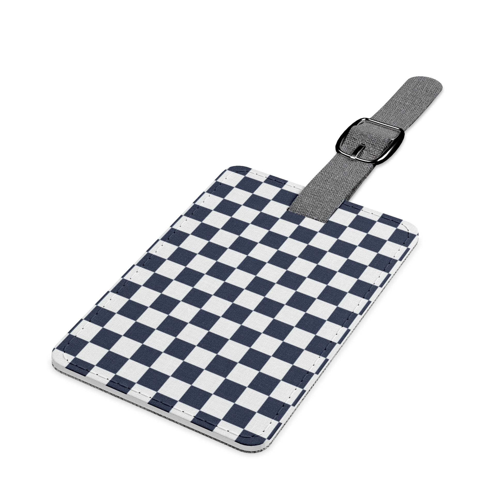 Checkerboard White and Navy Blue Saffiano Polyester Luggage Tag, Rectangle, Artsulli - Art is Long, Life is Short, Accessories, , , , , , , 