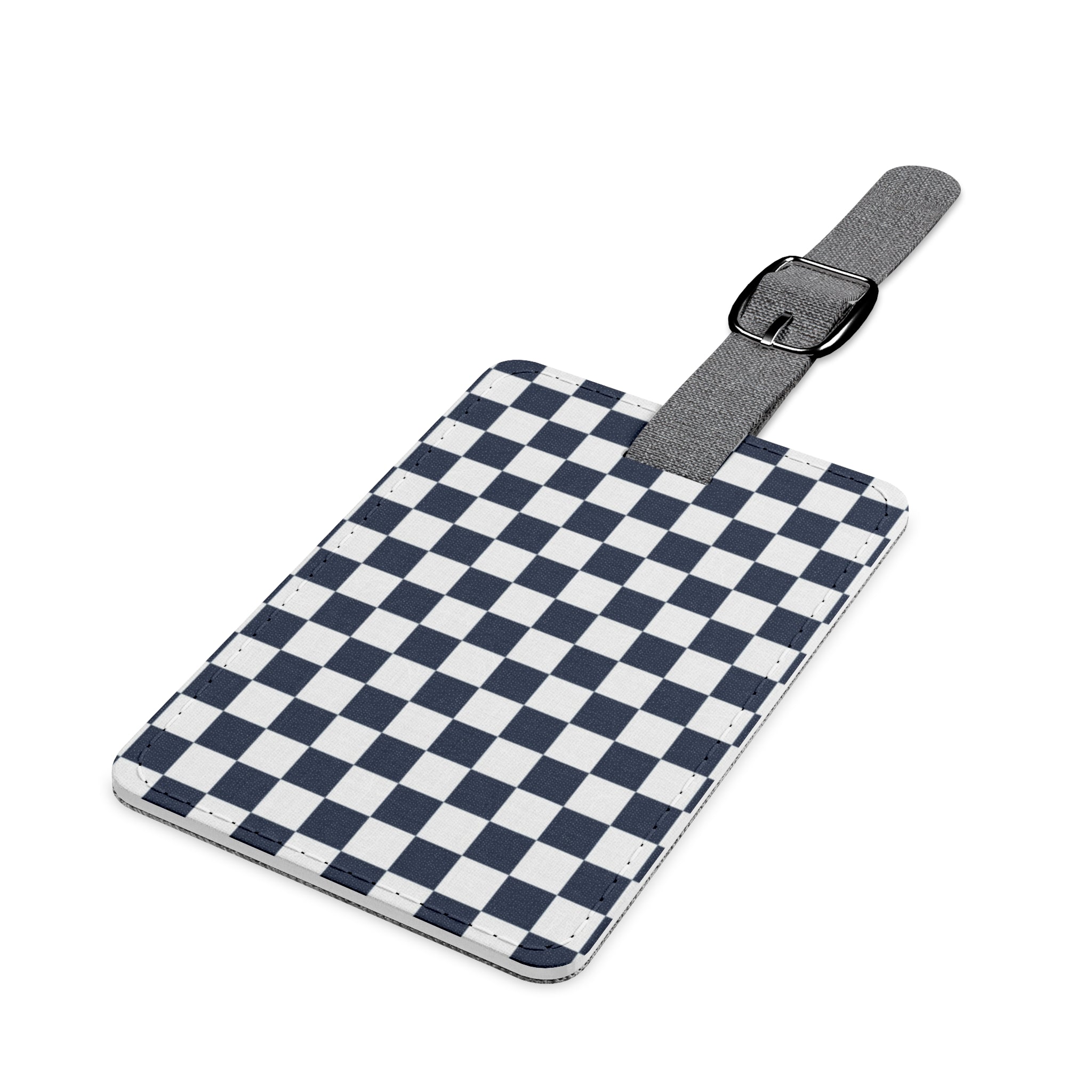 Checkerboard White and Navy Blue Saffiano Polyester Luggage Tag, Rectangle, Artsulli - Art is Long, Life is Short, Accessories, , , , , , , 