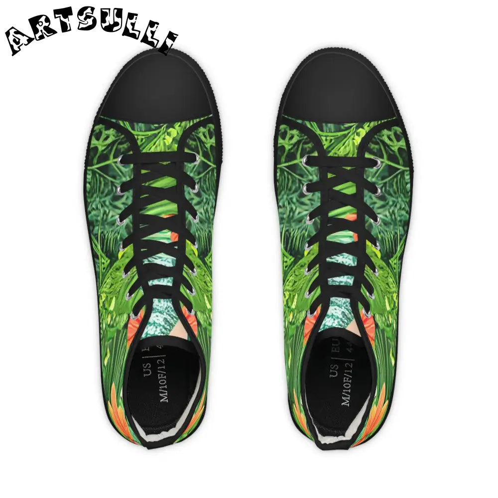 JAKKOUTTHEBXX Tropical Leaf and Orange Flower High Top Canvas