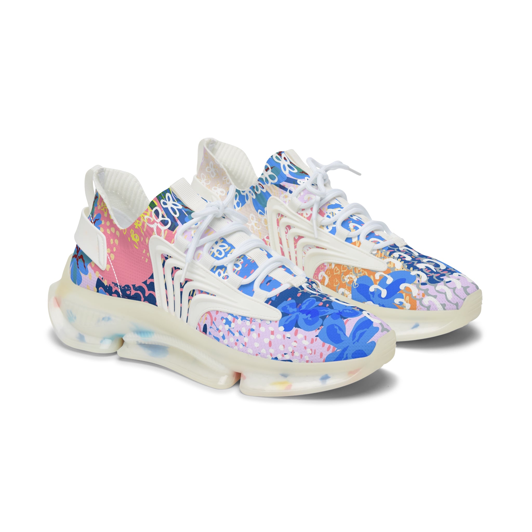 Flowers x Doodles x Hearts Multi-Color Women's Mesh Sneakers, Artsulli - Art is Long, Life is Short, Shoes, Color, White sole, Size, US 5.5, , , 24979649600235175487