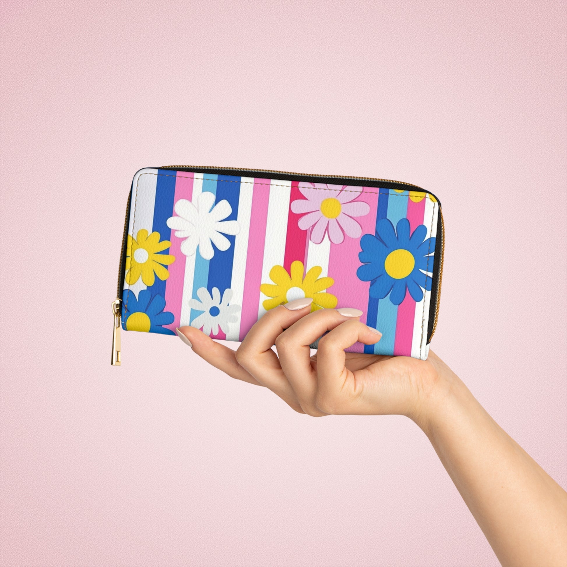 Flowers x Stripes Multi-Color II Zipper Wallet, Artsulli - Art is Long, Life is Short, Accessories, , , , , , , 