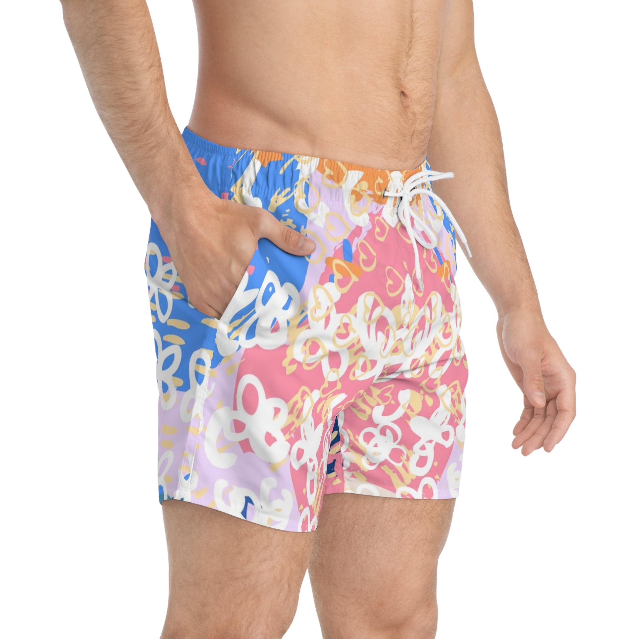 Flowers x Doodles x Hearts Multi-Color Swim Trunks (AOP), Artsulli - Art is Long, Life is Short, All Over Prints, , , , , , , 