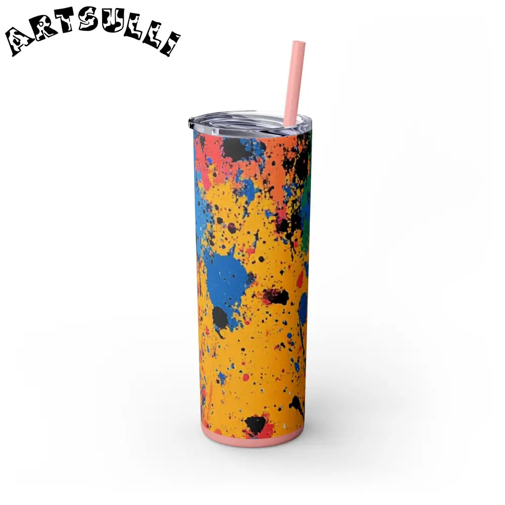 JAKKOUTTHEBXX The Colors Of Paint Splatter Skinny Tumbler with Straw
