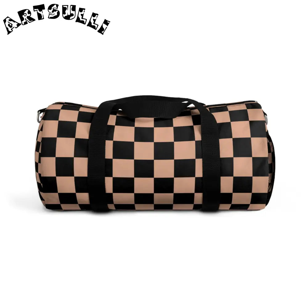 JAKKOUTTHEBXX Checkerboard Soft Orange and Black Duffel Bag