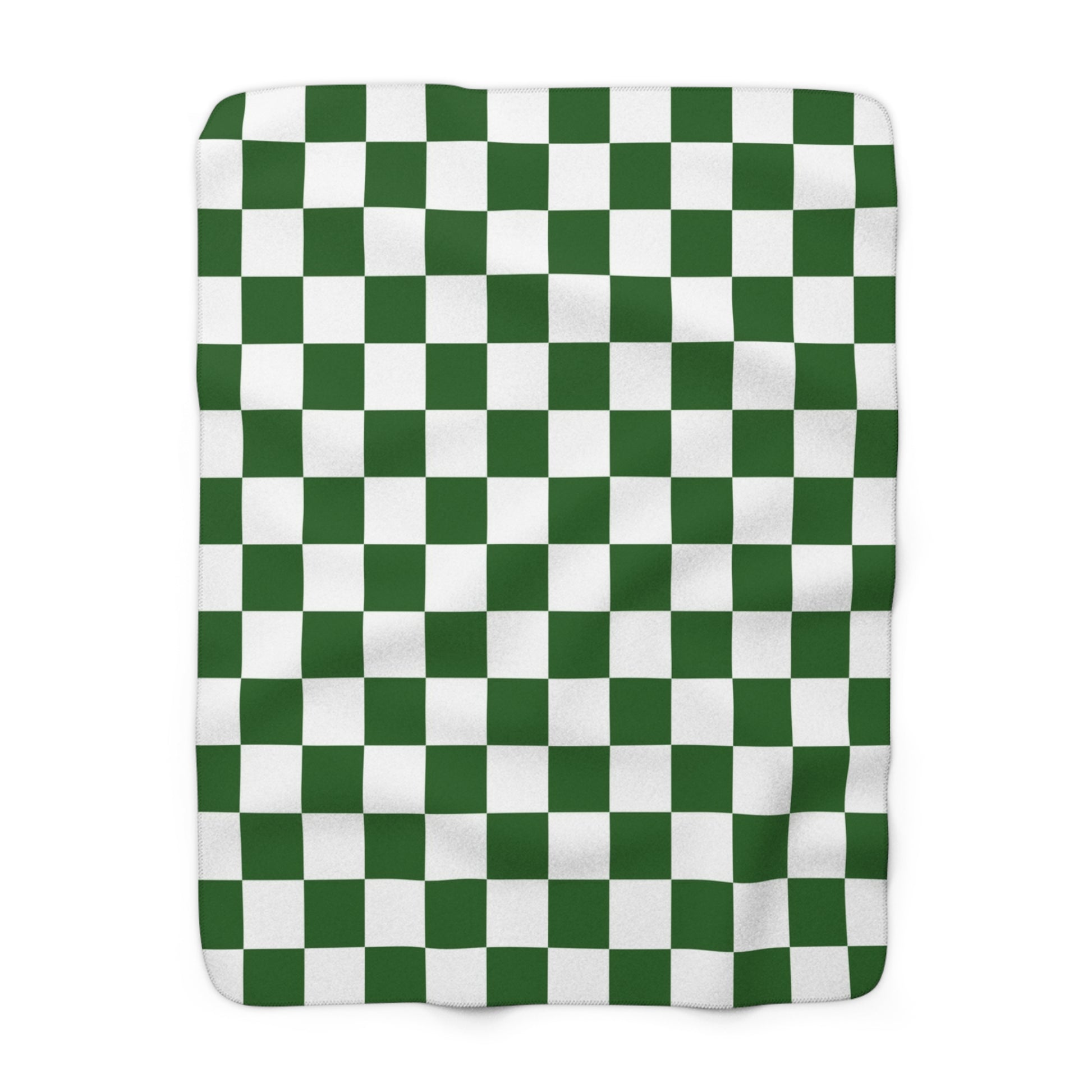 Checkerboard White and Dark Green Sherpa Fleece Blanket, Artsulli - Art is Long, Life is Short, Home Decor, Size, 50" × 60", , , , , 34621852114902373243
