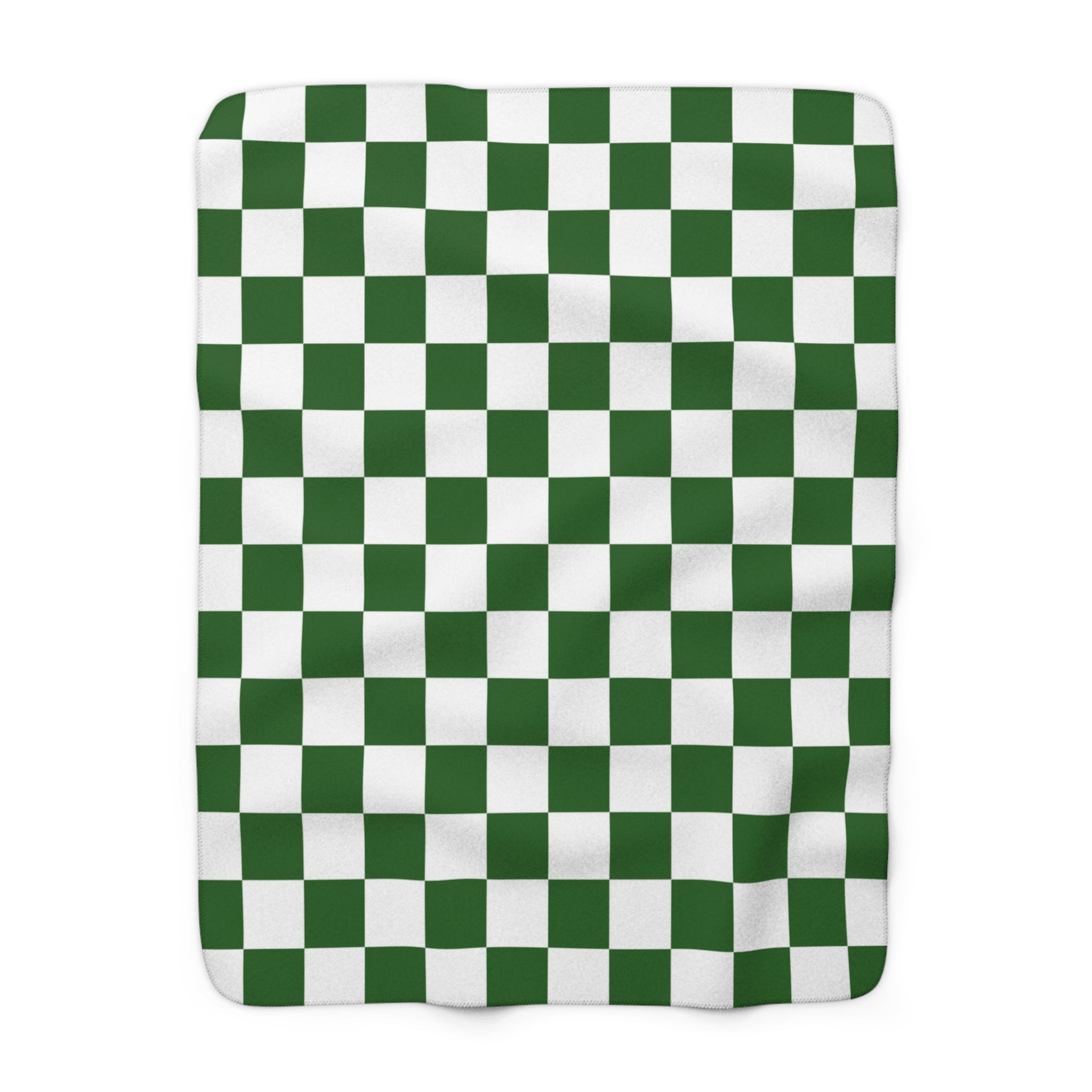 Checkerboard White and Dark Green Sherpa Fleece Blanket, Artsulli - Art is Long, Life is Short, Home Decor, Size, 50" × 60", , , , , 34621852114902373243
