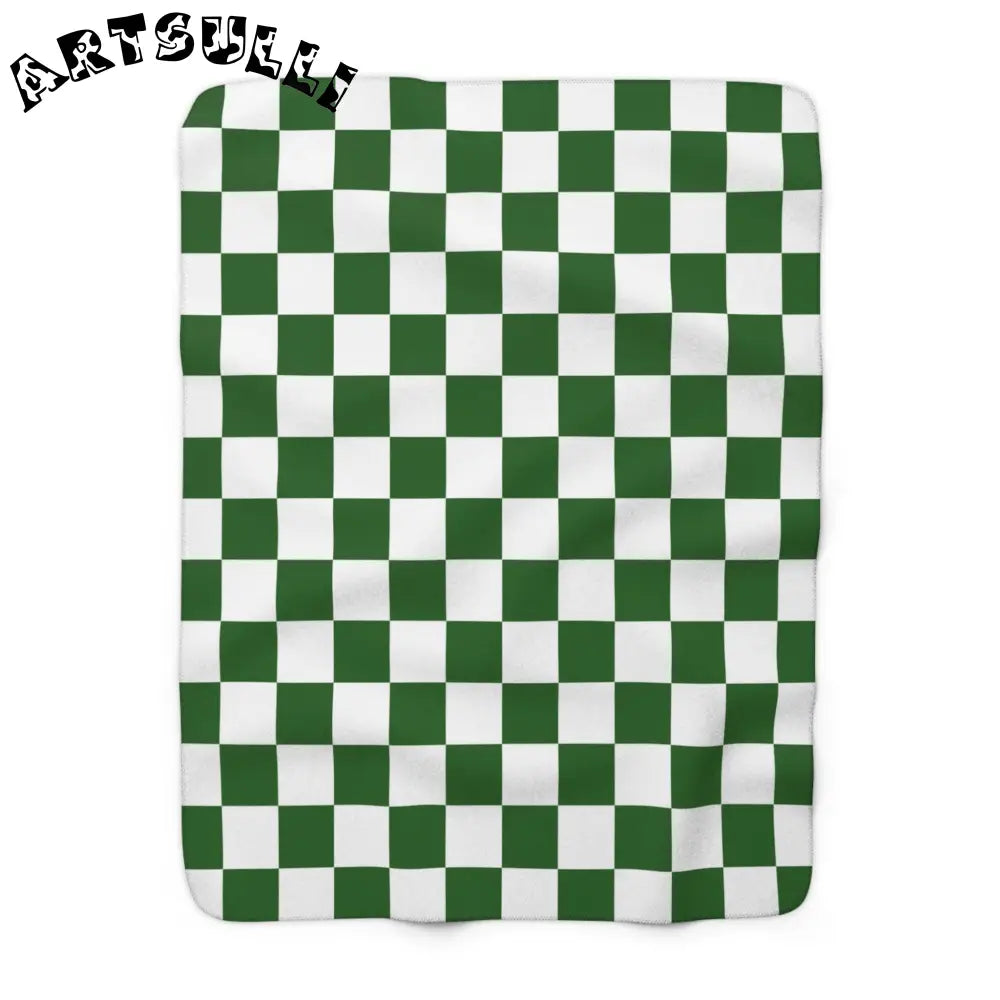 JAKKOUTTHEBXX Checkerboard White and Dark Green Sherpa Fleece