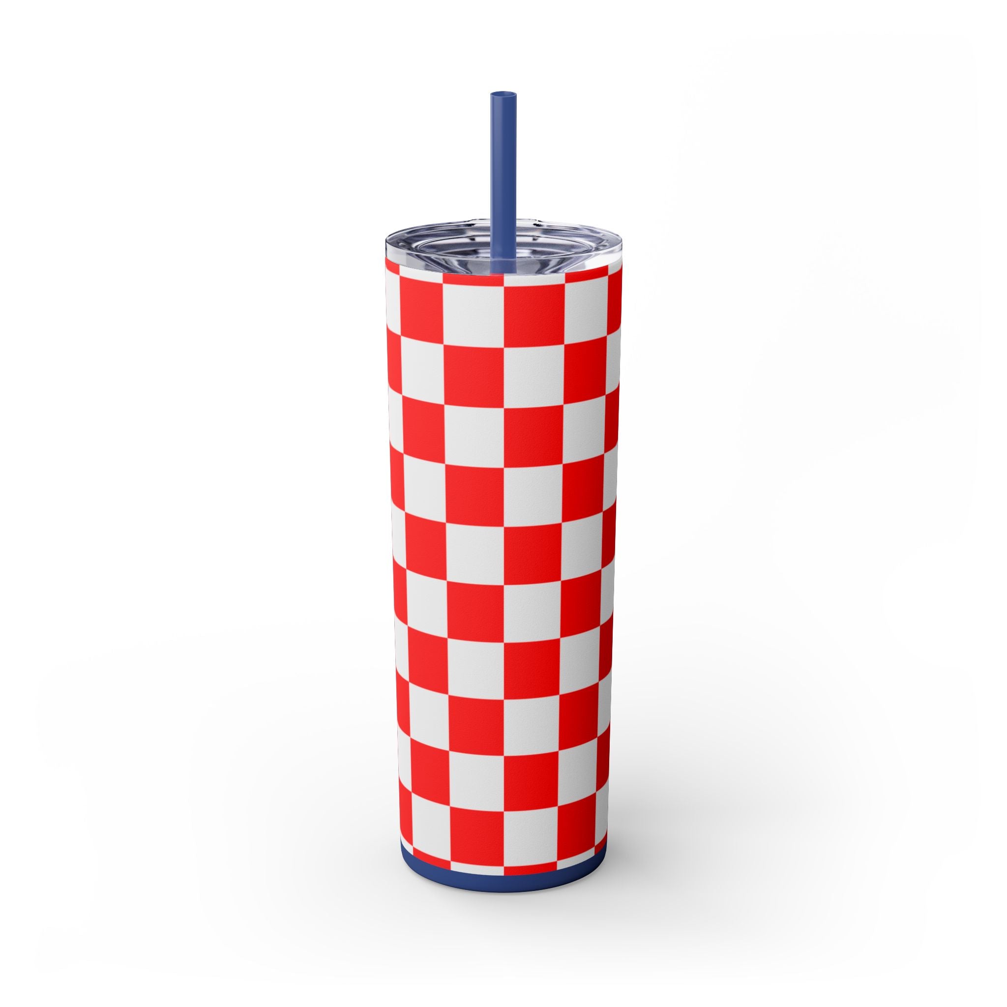 Checkerboard Red and White Skinny Tumbler with Straw, 20oz, Artsulli - Art is Long, Life is Short, Mug, , , , , , , 