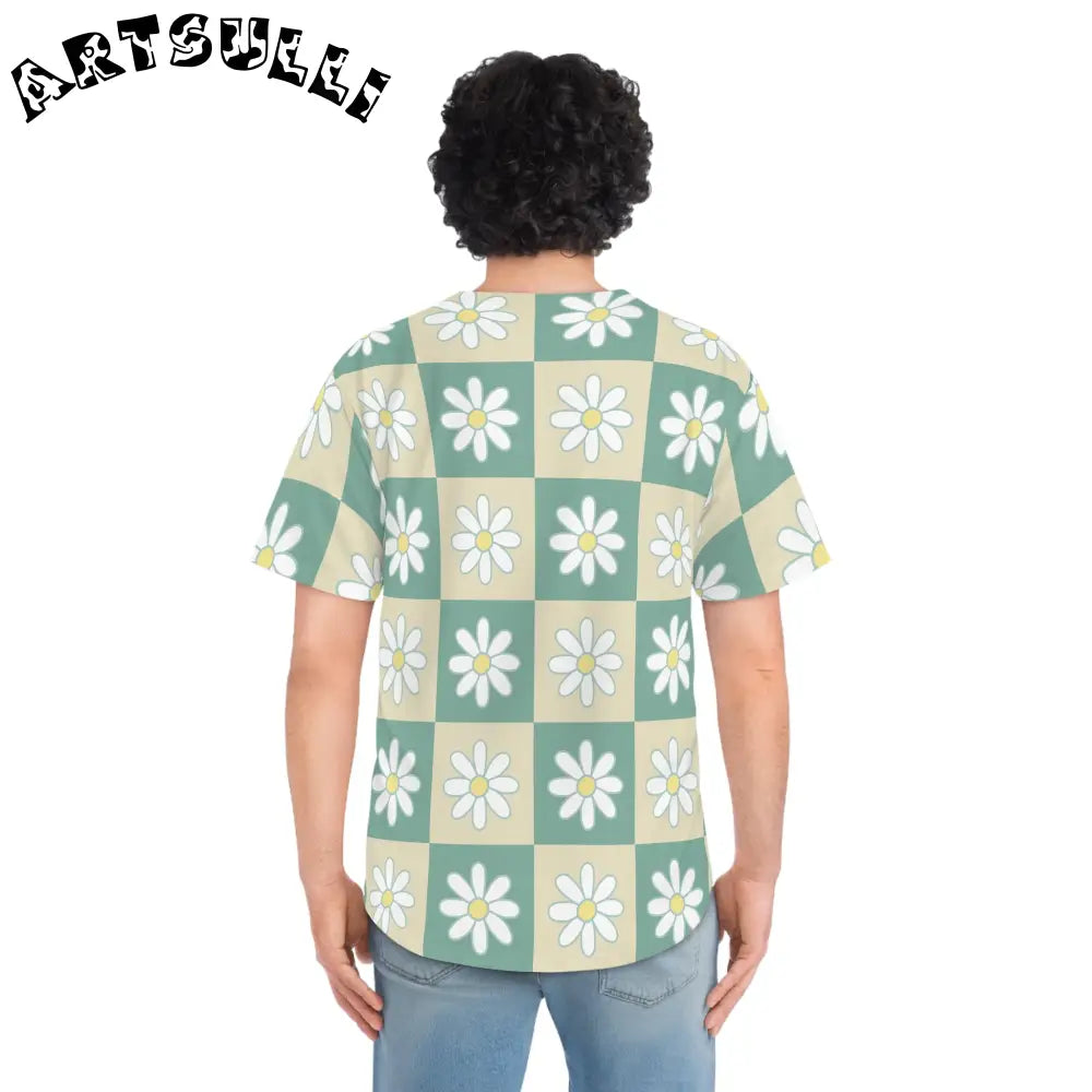 JAKKOUTTHEBXX Retro Daisy Checkerboard Green and Tan Men’s Baseball