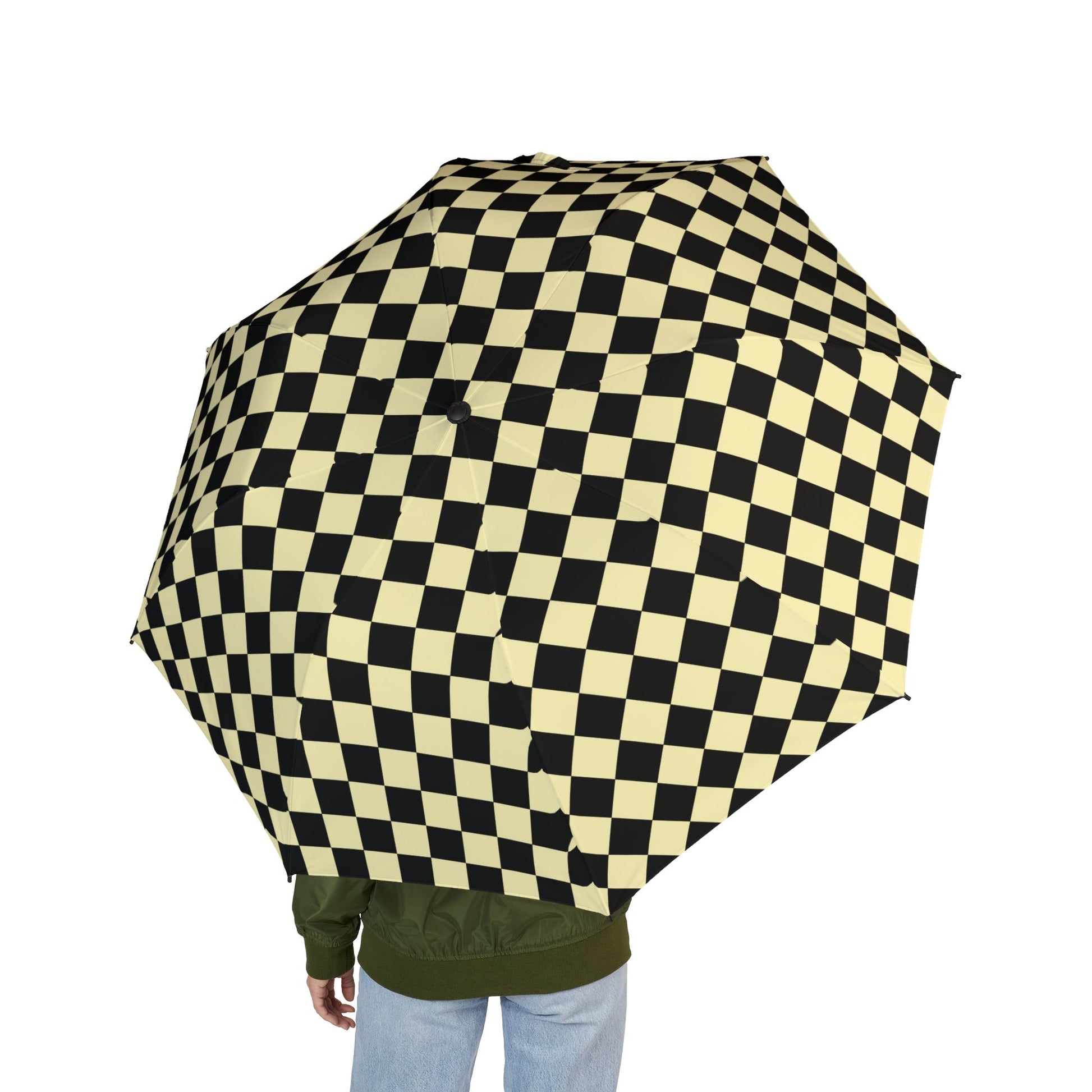 Checkerboard II Black and Yellow Semi-Automatic Foldable Umbrella, Artsulli - Art is Long, Life is Short, Accessories, , , , , , , 