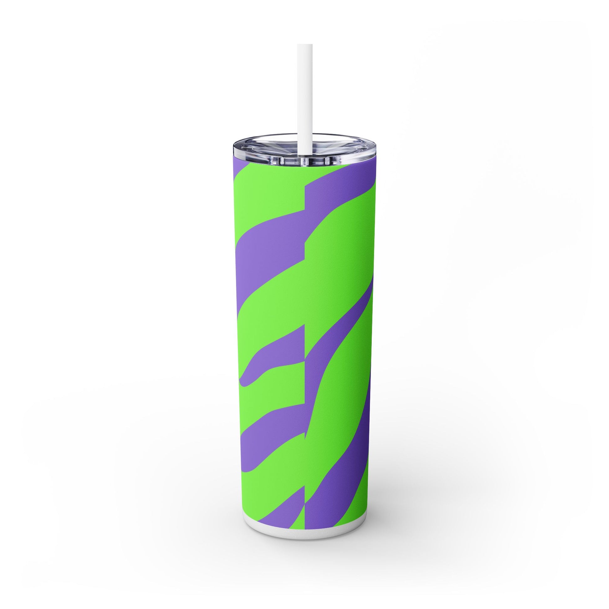 Tyrannosaurus Print Green and Purple Skinny Tumbler with Straw, 20oz, Artsulli - Art is Long, Life is Short, Mug, , , , , , , 