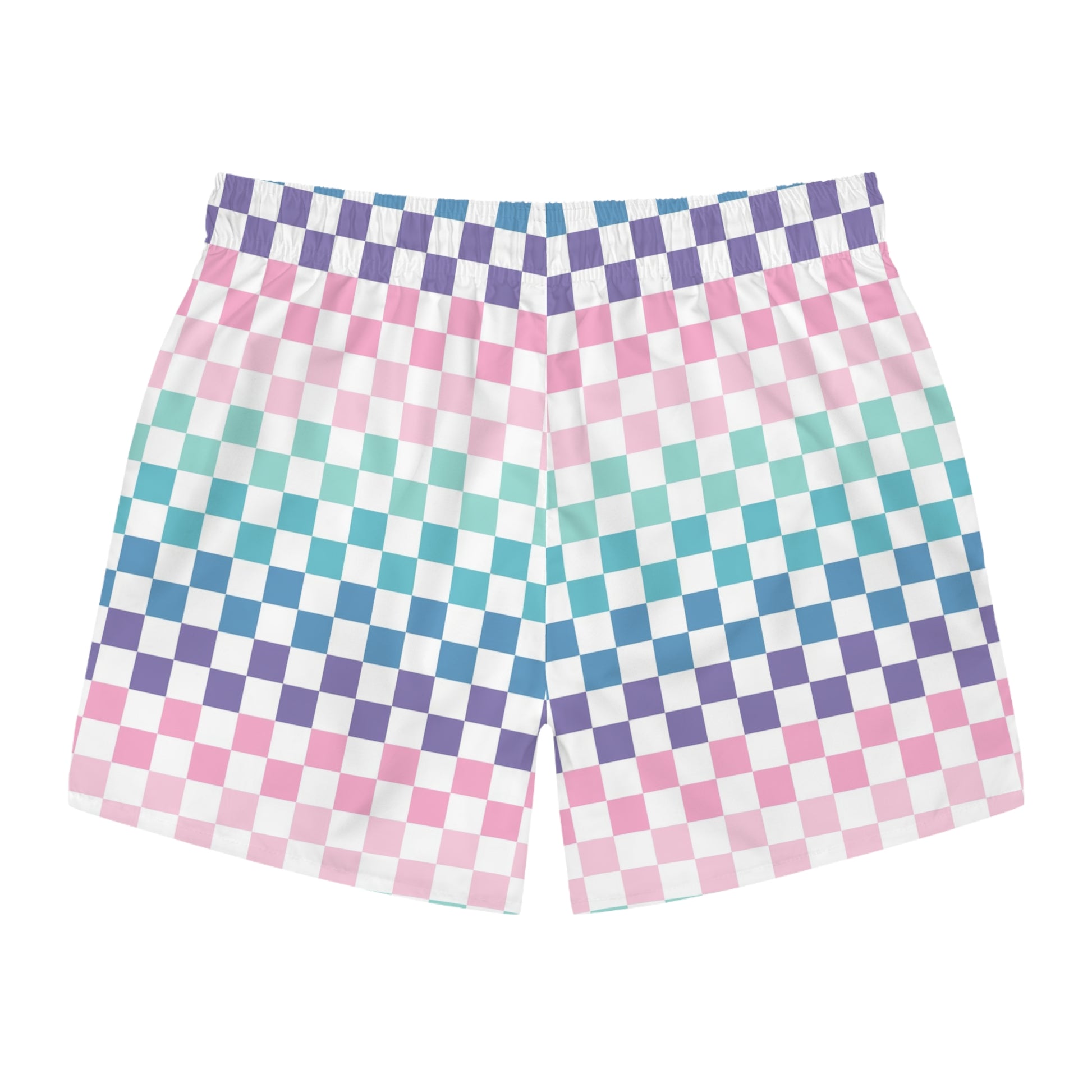 Vaporwave Rainbow  Checkerboard II Multi-Color Swim Trunks (AOP), Artsulli - Art is Long, Life is Short, All Over Prints, , , , , , , 