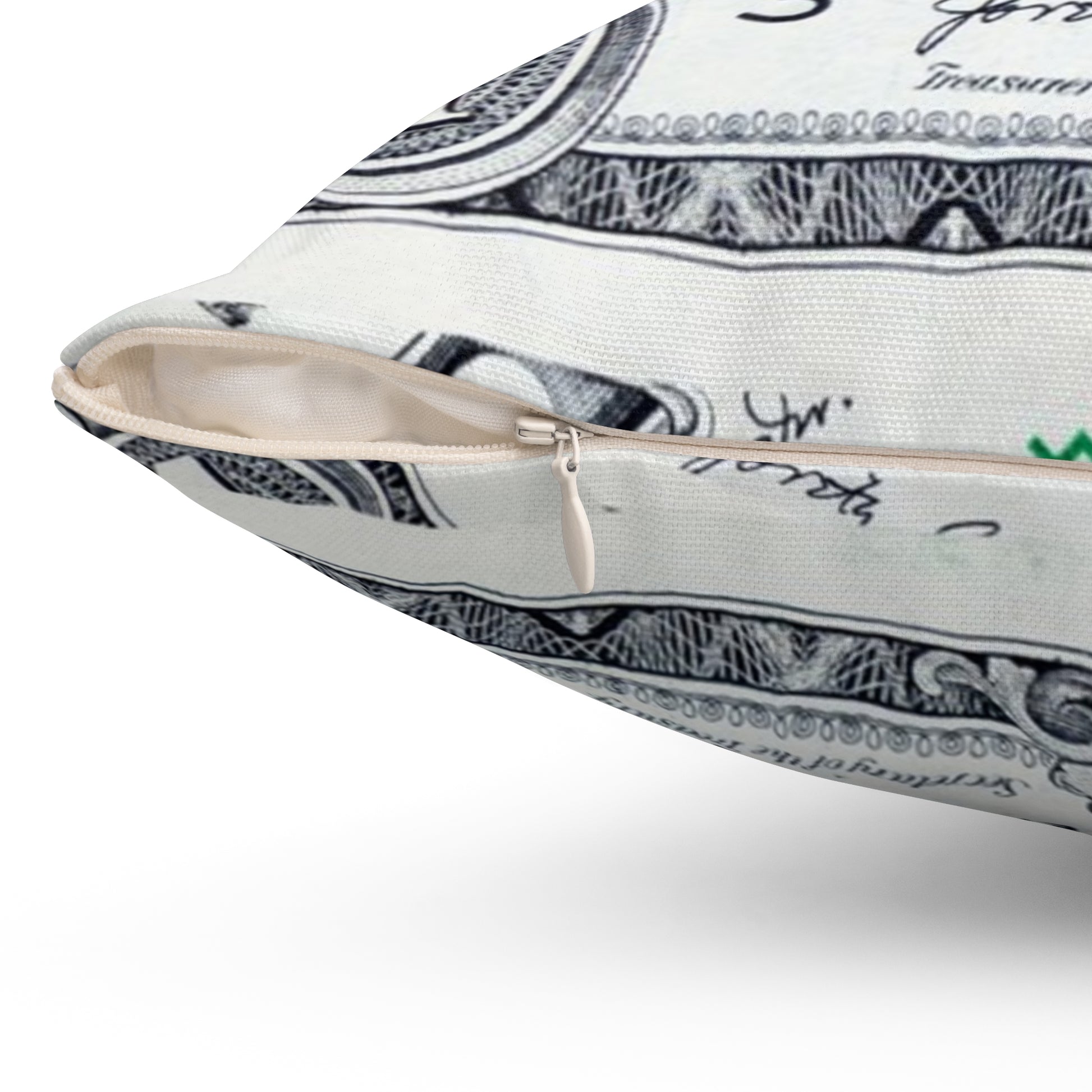 Money Collage Spun Polyester Square Pillow, Artsulli - Art is Long, Life is Short, Home Decor, , , , , , , 