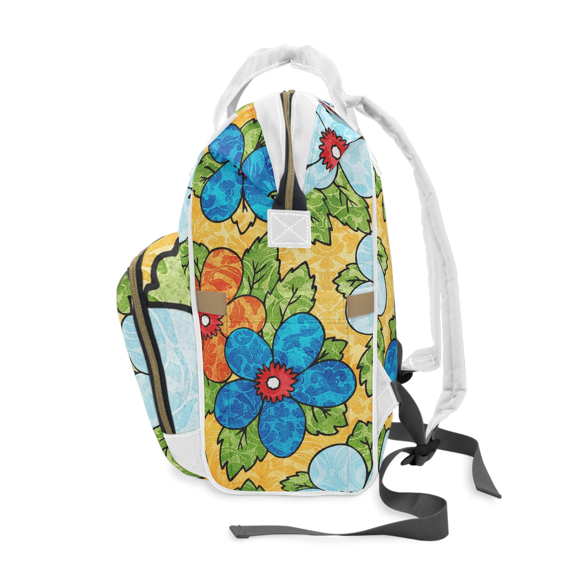 Groovy Yellow Floral Kl Multifunctional Diaper Backpack, Artsulli - Art is Long, Life is Short, Bags, , , , , , , 
