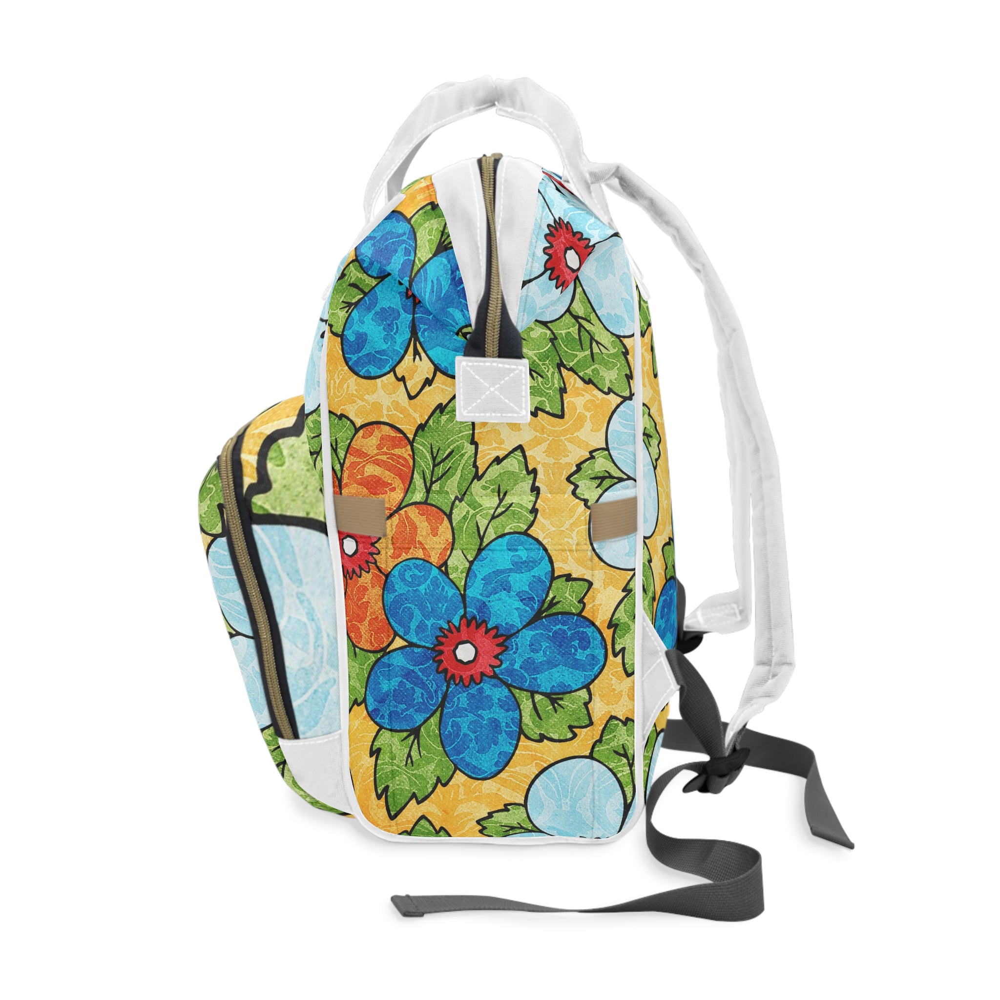 Groovy Yellow Floral Kl Multifunctional Diaper Backpack, Artsulli - Art is Long, Life is Short, Bags, , , , , , , 