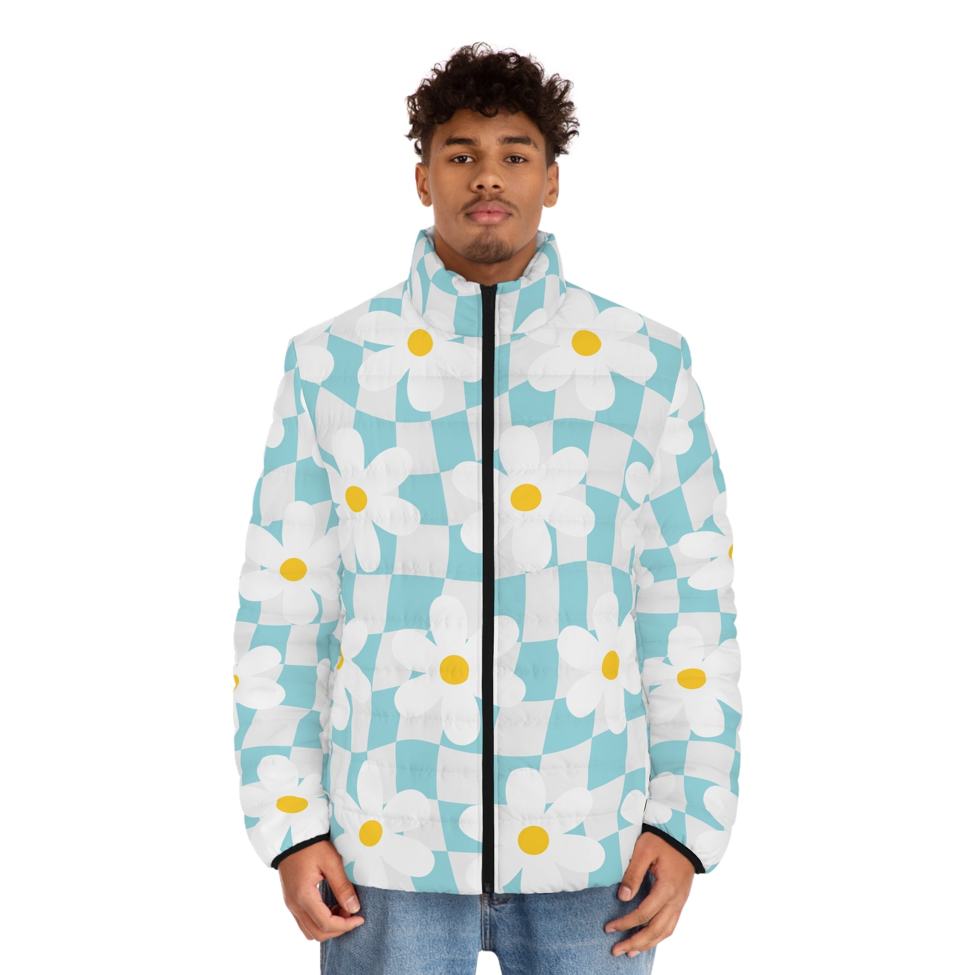 Trippy Check Garden Men's Puffer Jacket (AOP), Artsulli - Art is Long, Life is Short, All Over Prints, , , , , , , 